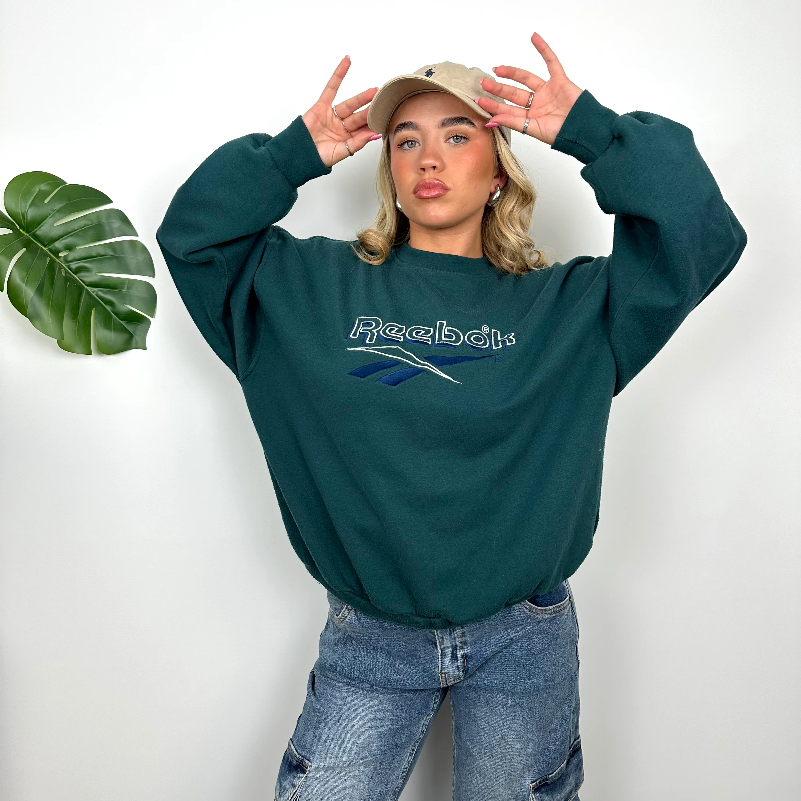 Reebok Turquoise Embroidered Spell Out Sweatshirt (M) - Image 2