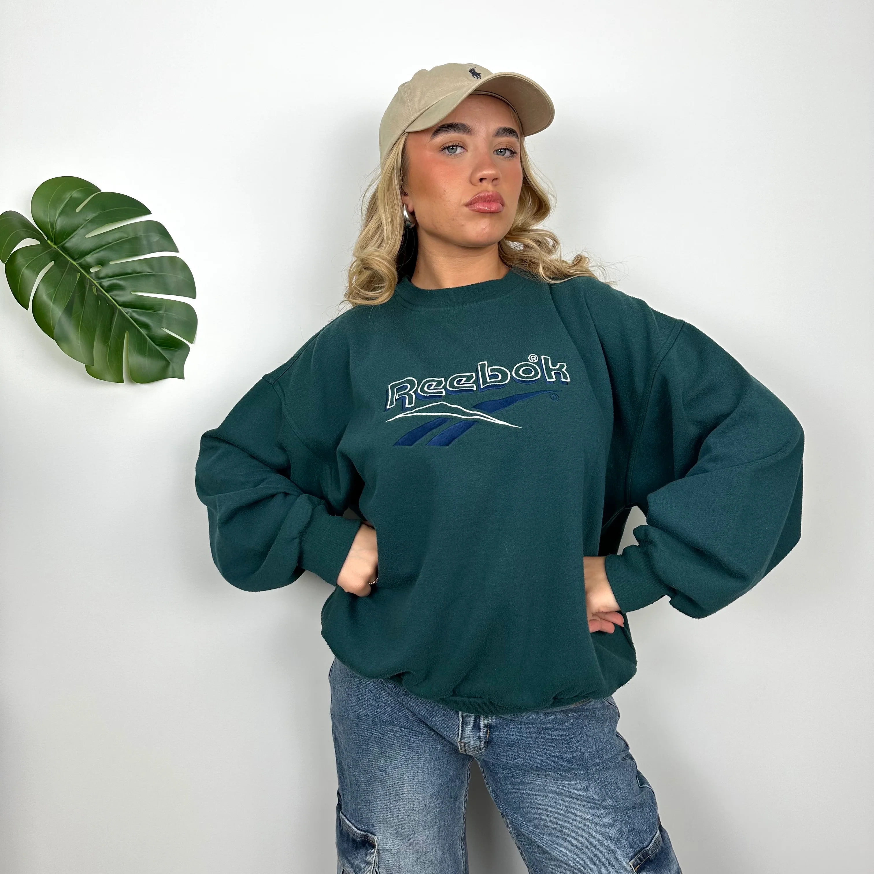 Reebok Turquoise Embroidered Spell Out Sweatshirt (M) - Image 3