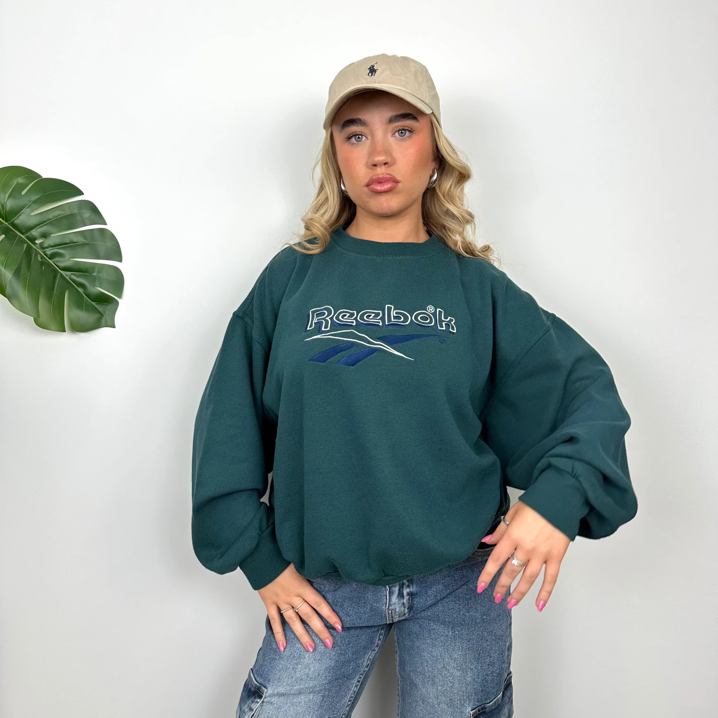 Reebok Turquoise Embroidered Spell Out Sweatshirt (M) - Image 5