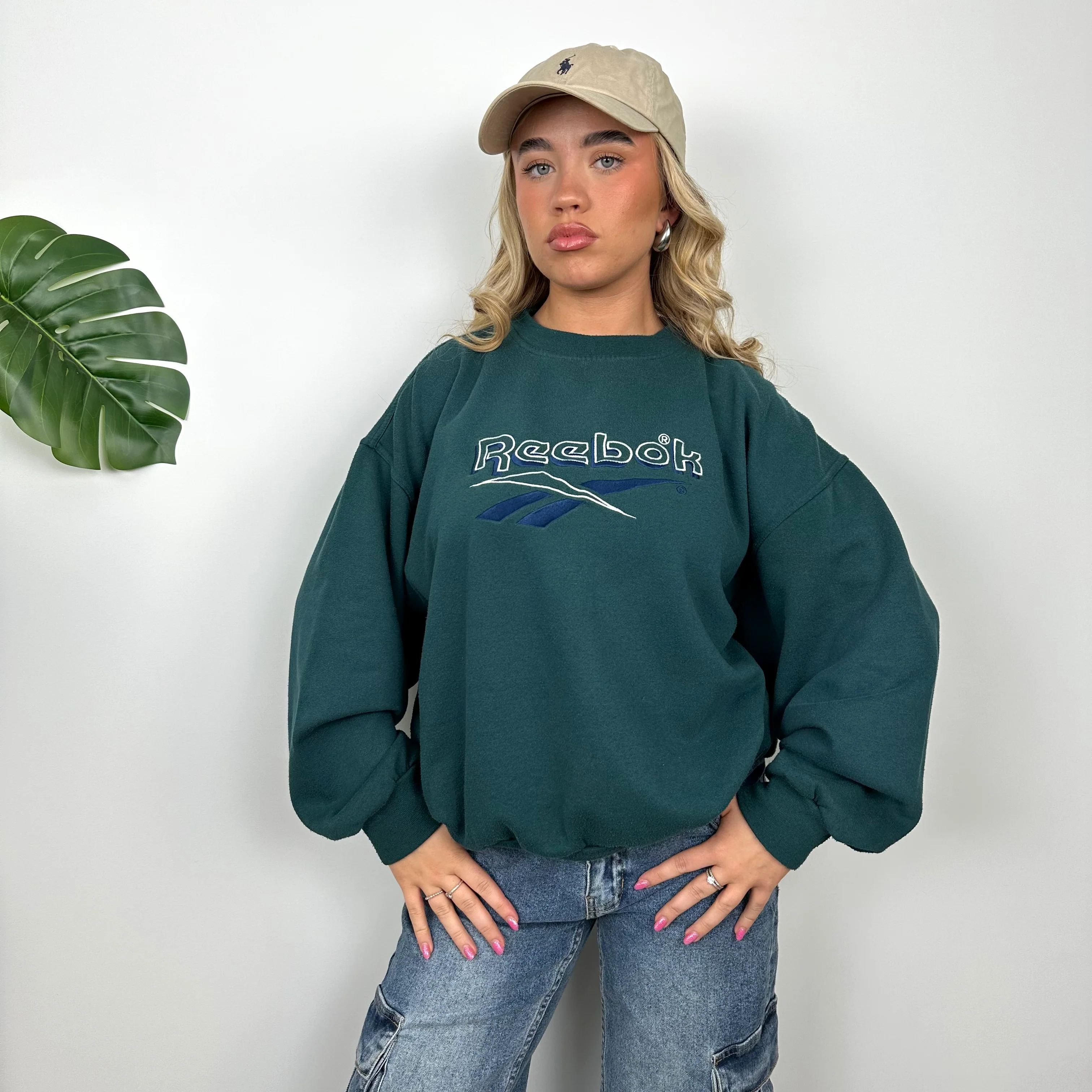 Reebok Turquoise Embroidered Spell Out Sweatshirt (M) - Image 6