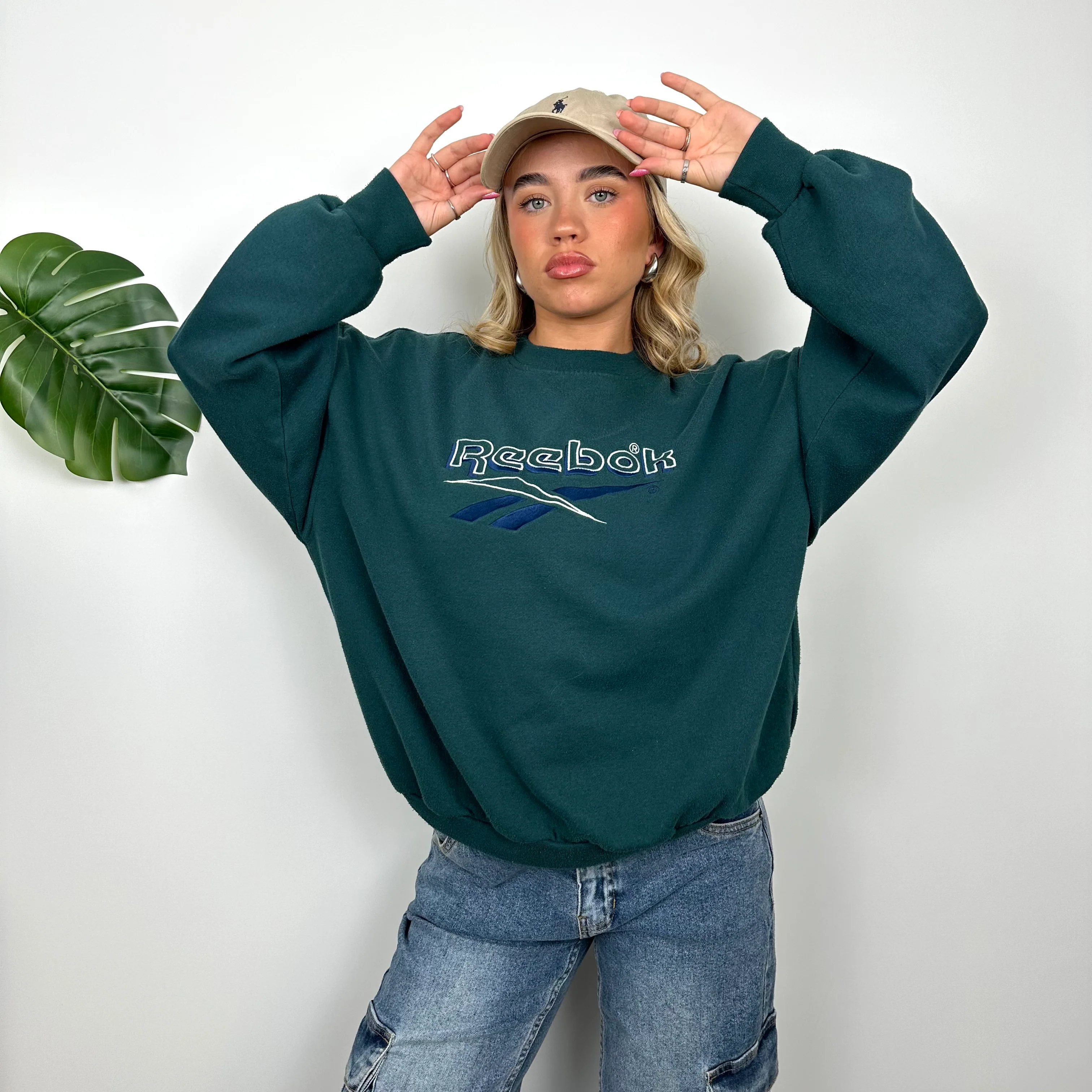 Reebok Turquoise Embroidered Spell Out Sweatshirt (M) - Image 8