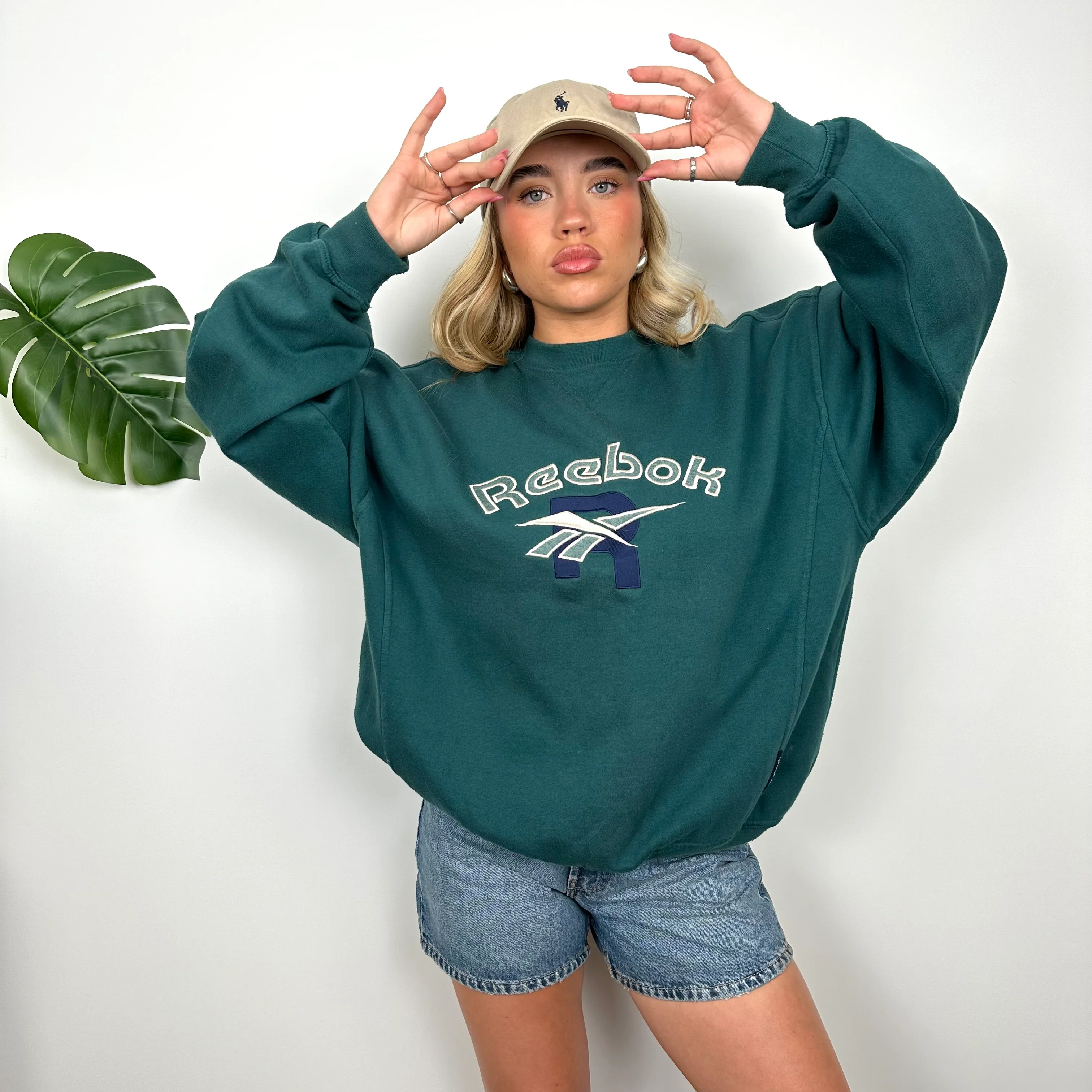 Reebok Turquoise Embroidered Spell Out Sweatshirt (M) - Image 2