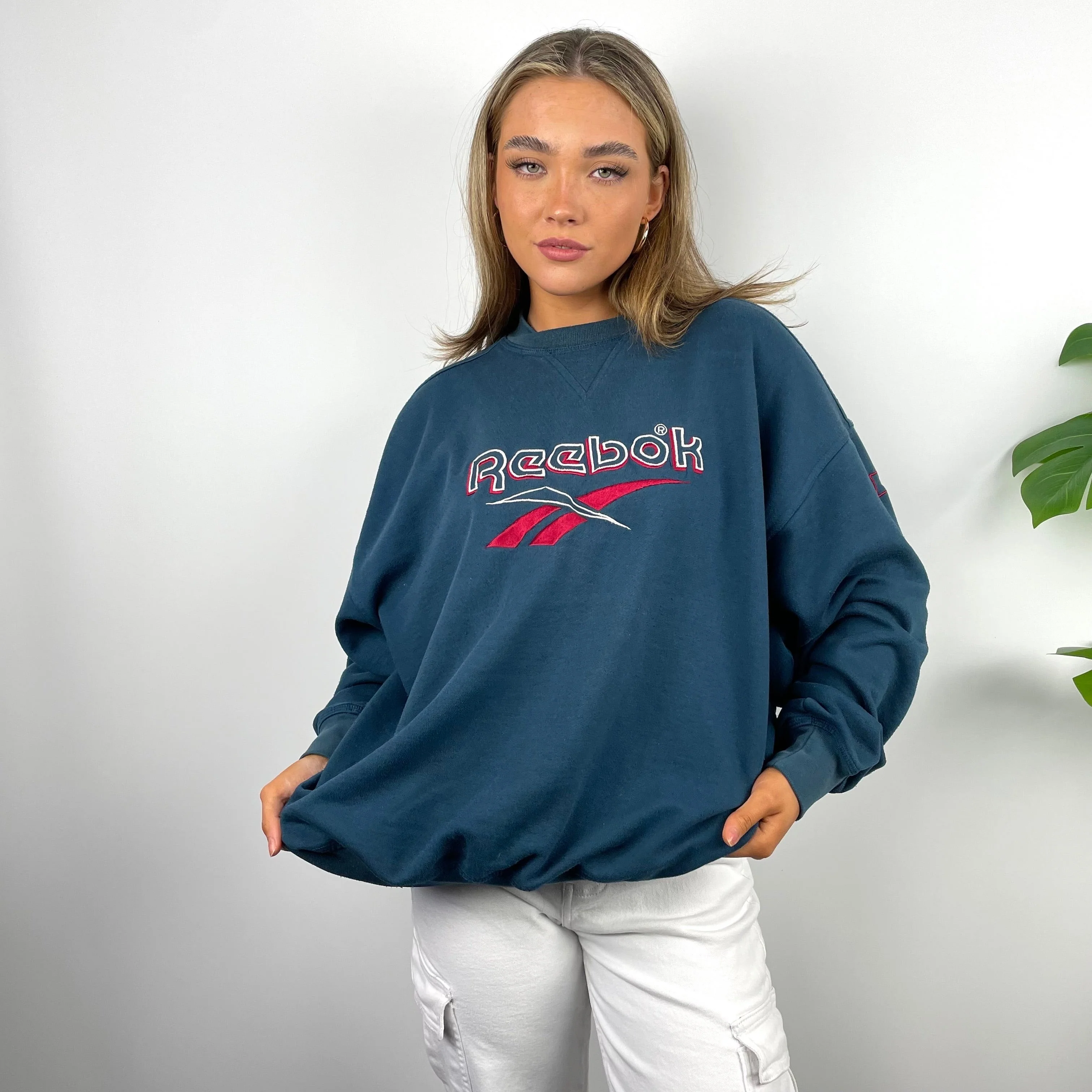 Reebok Turquoise Embroidered Spell Out Sweatshirt (M) - Image 3