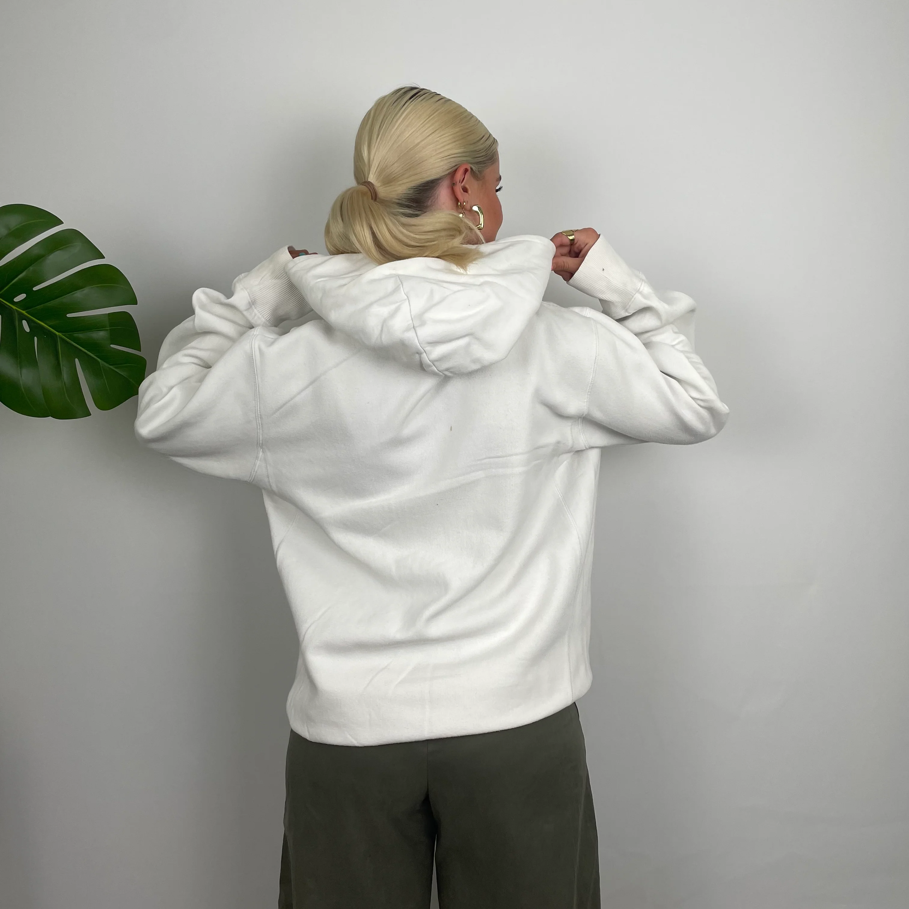 Reebok White Embroidered Spell Out Hoodie (M) - Image 6