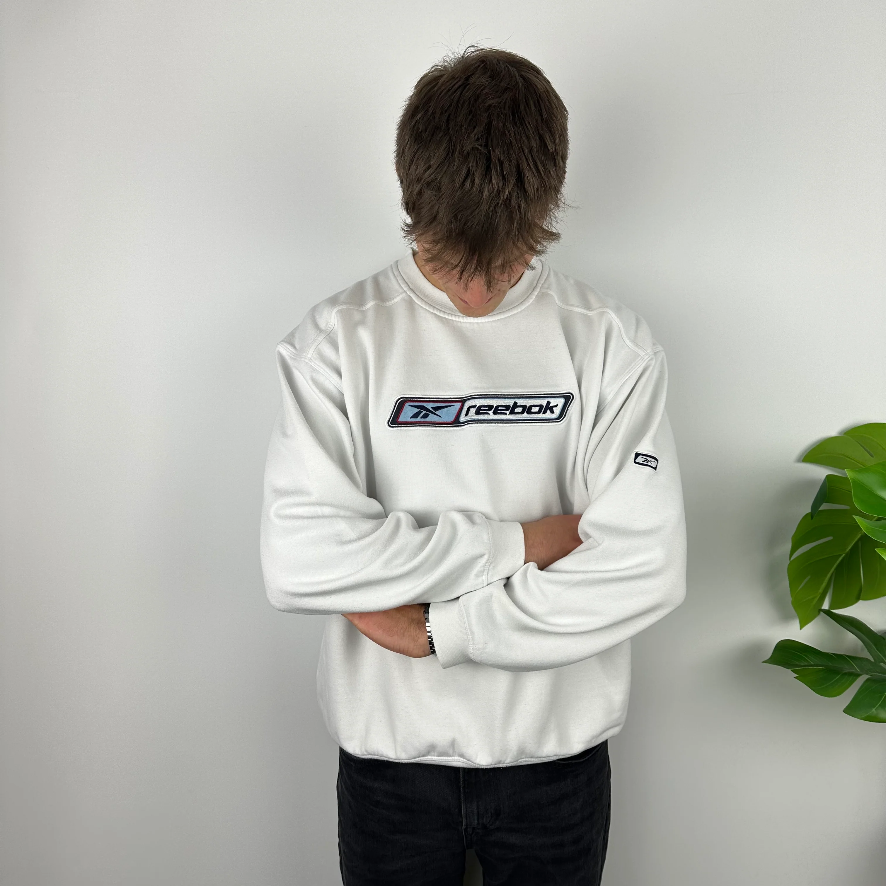 Reebok White Embroidered Spell Out Sweatshirt (L) - Image 3