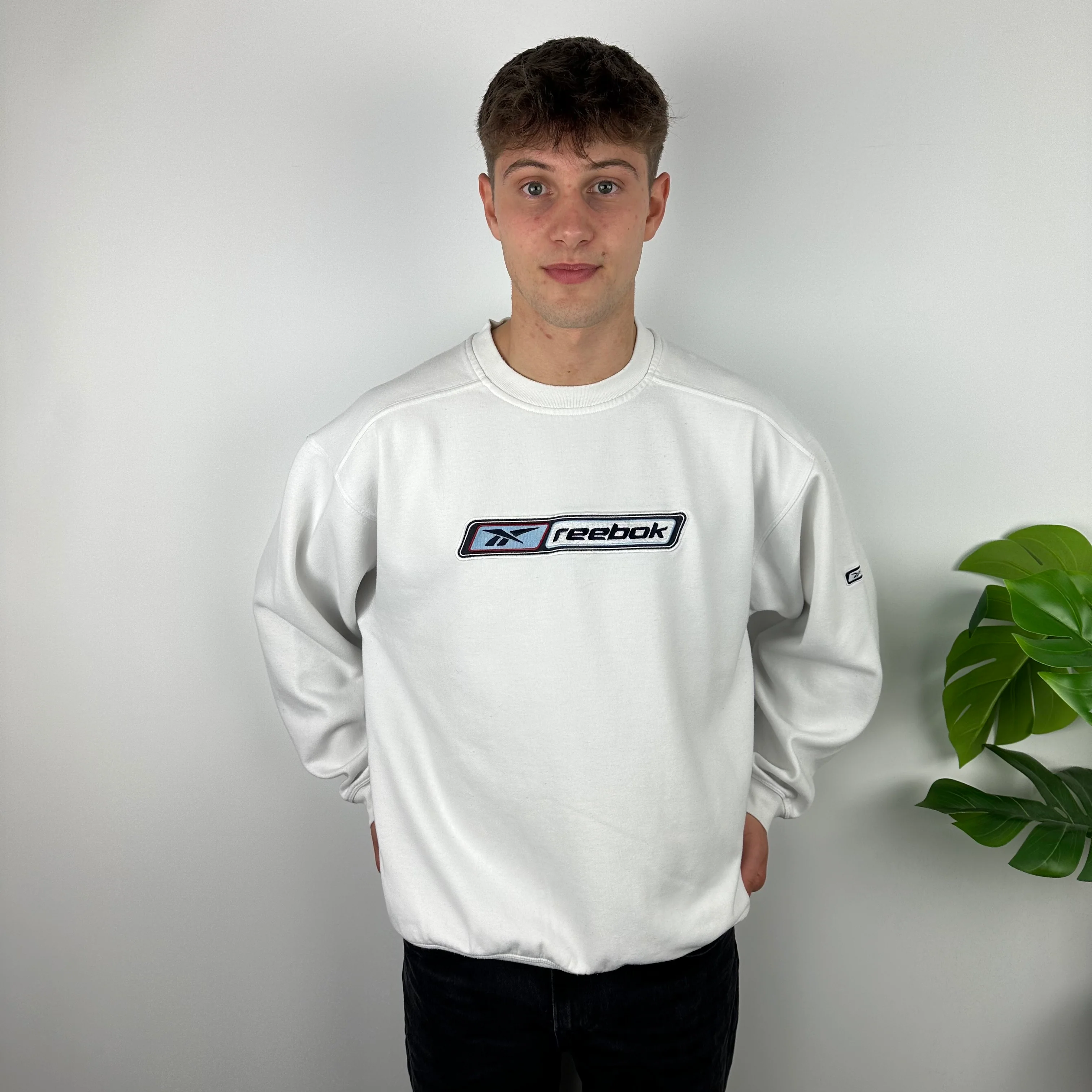 Reebok White Embroidered Spell Out Sweatshirt (L) - Image 4