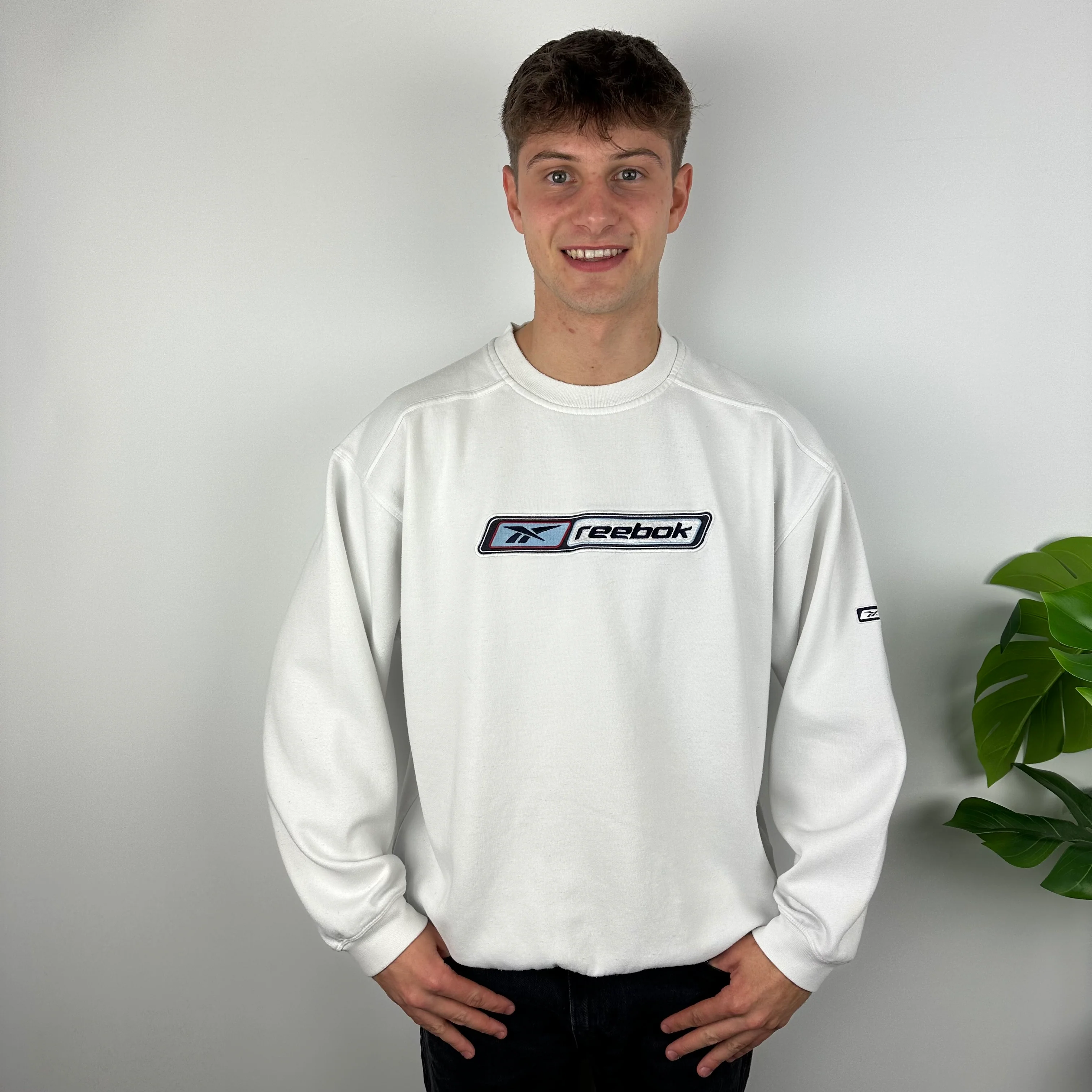 Reebok White Embroidered Spell Out Sweatshirt (L) - Image 6