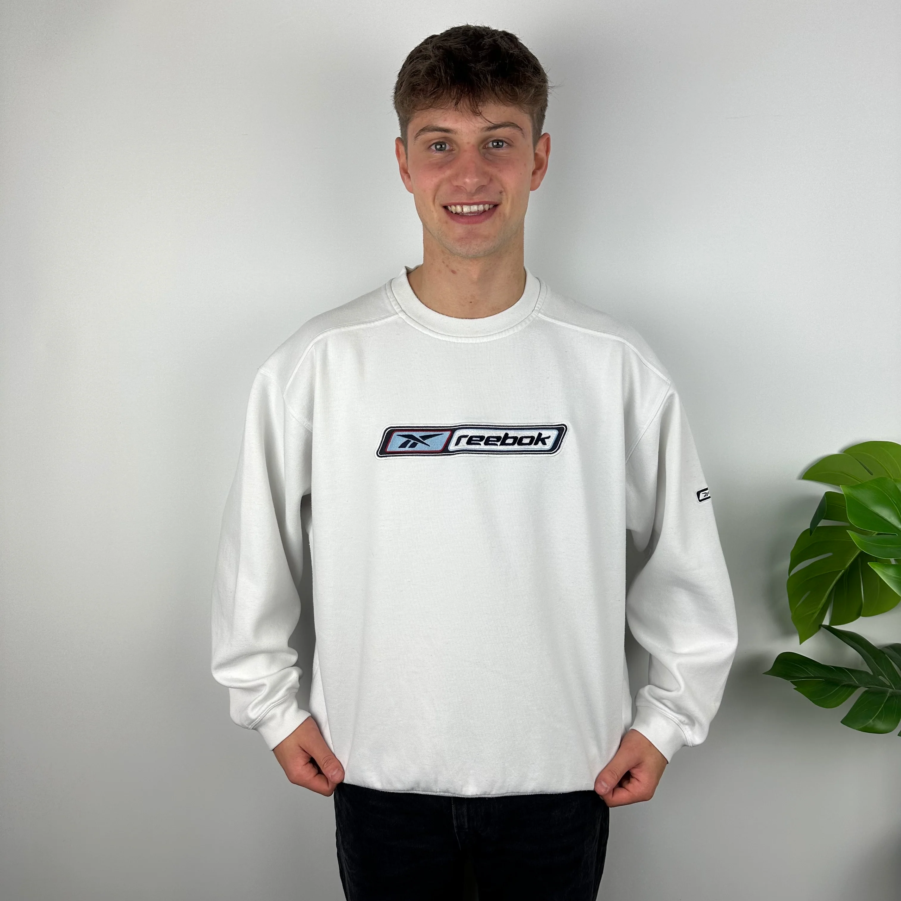 Reebok White Embroidered Spell Out Sweatshirt (L) - Image 7