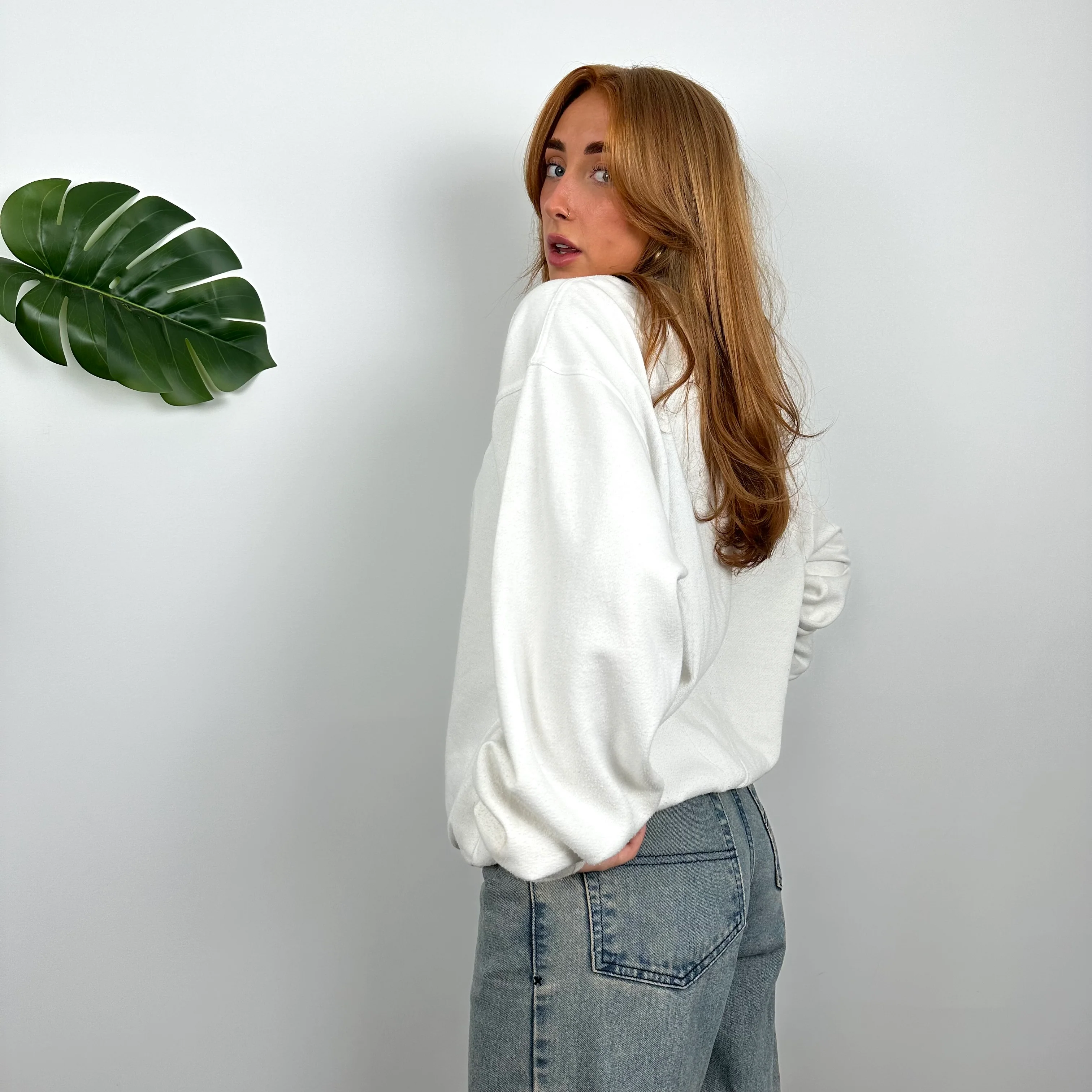 Reebok White Embroidered Spell Out Sweatshirt (M) - Image 5