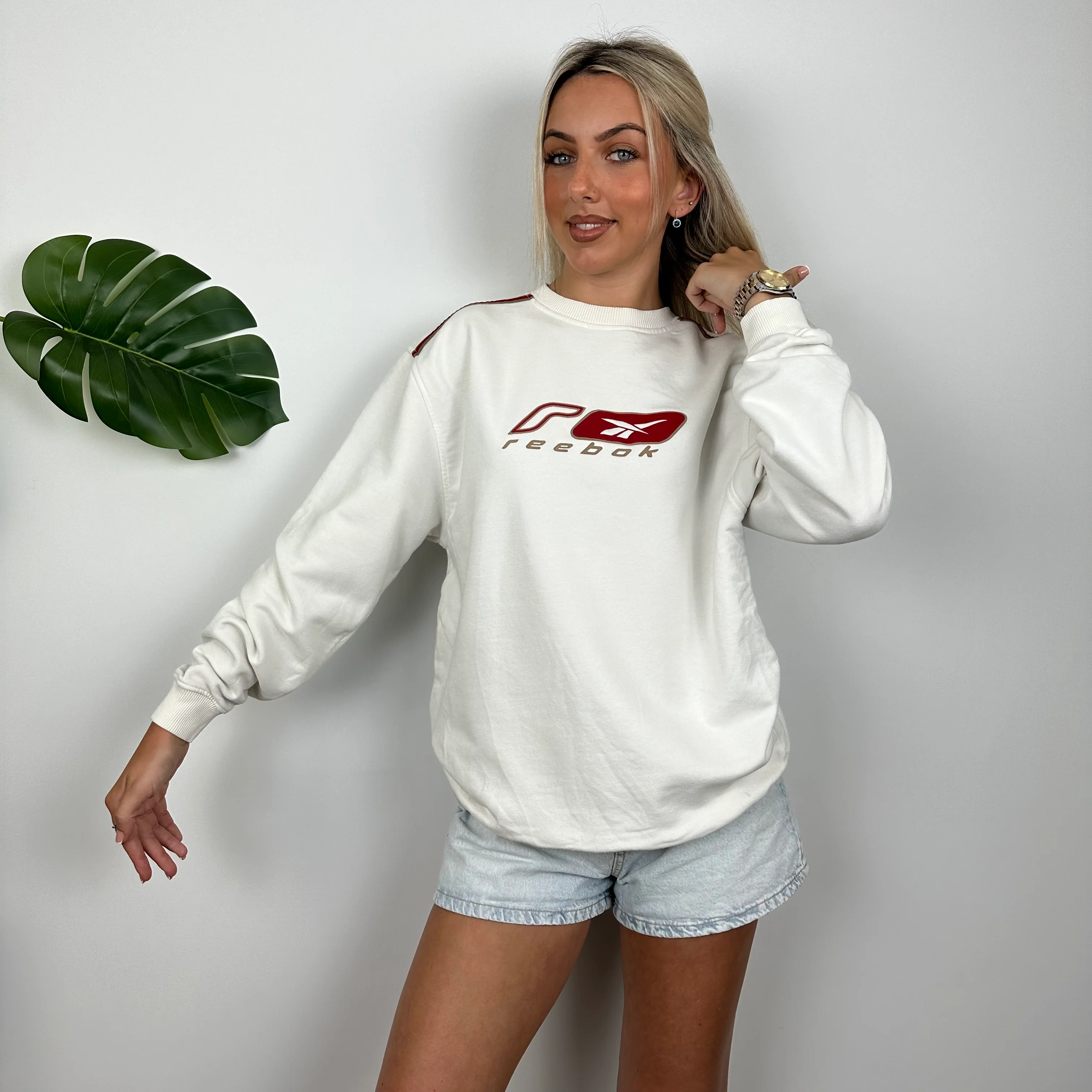 Reebok White Embroidered Spell Out Sweatshirt (L) - Image 2