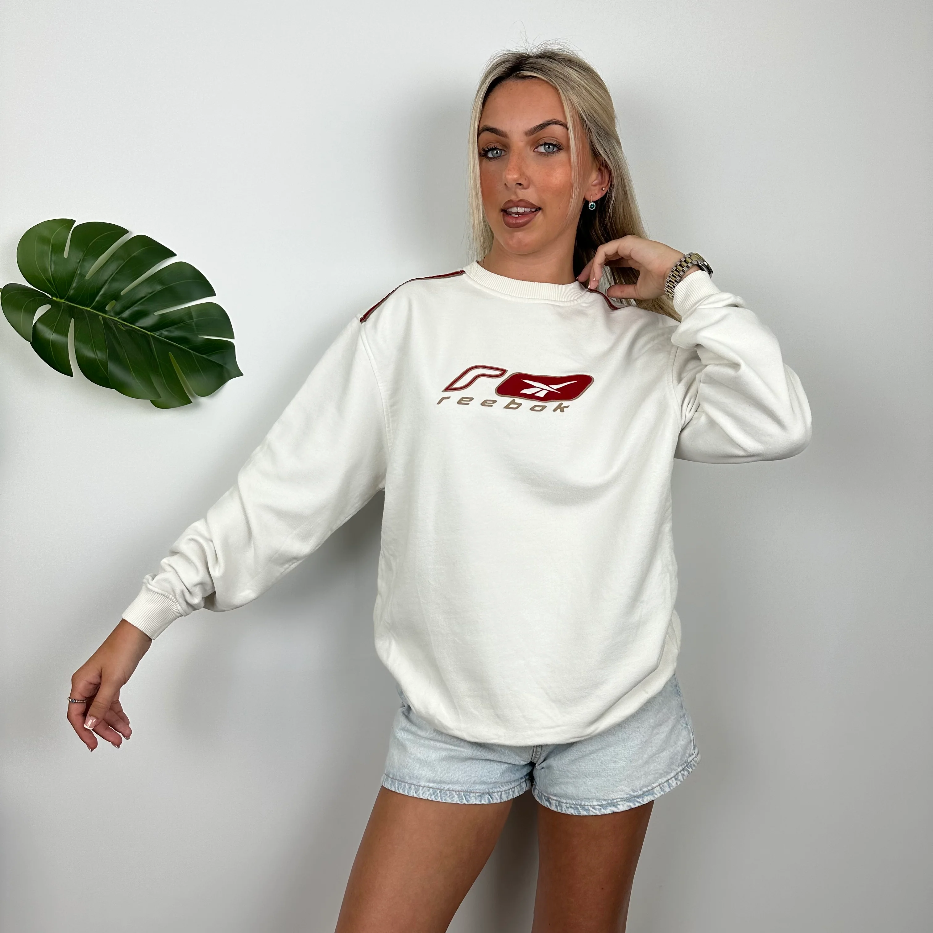 Reebok White Embroidered Spell Out Sweatshirt (L) - Image 4