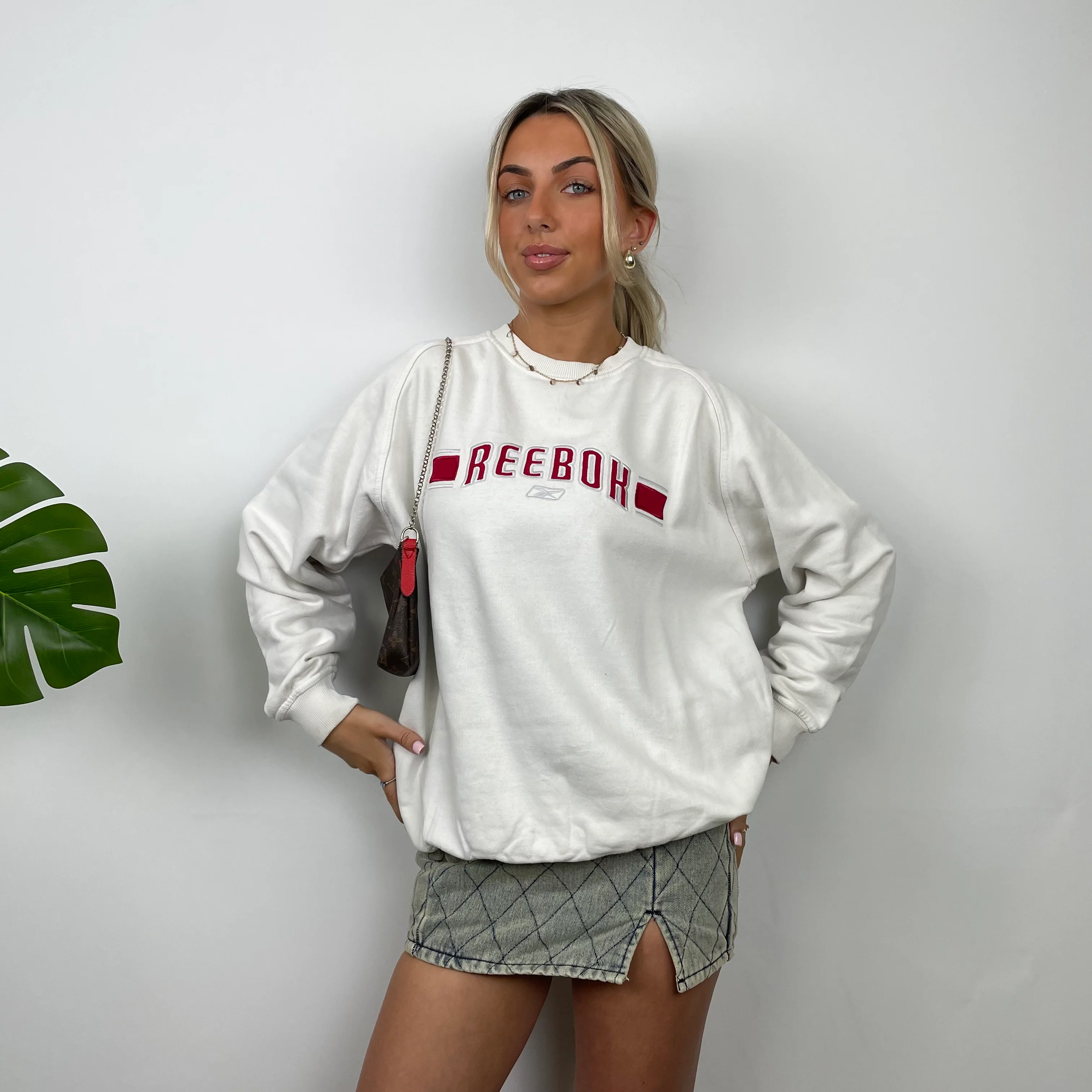 Reebok White Embroidered Spell Out Sweatshirt (S) - Image 2