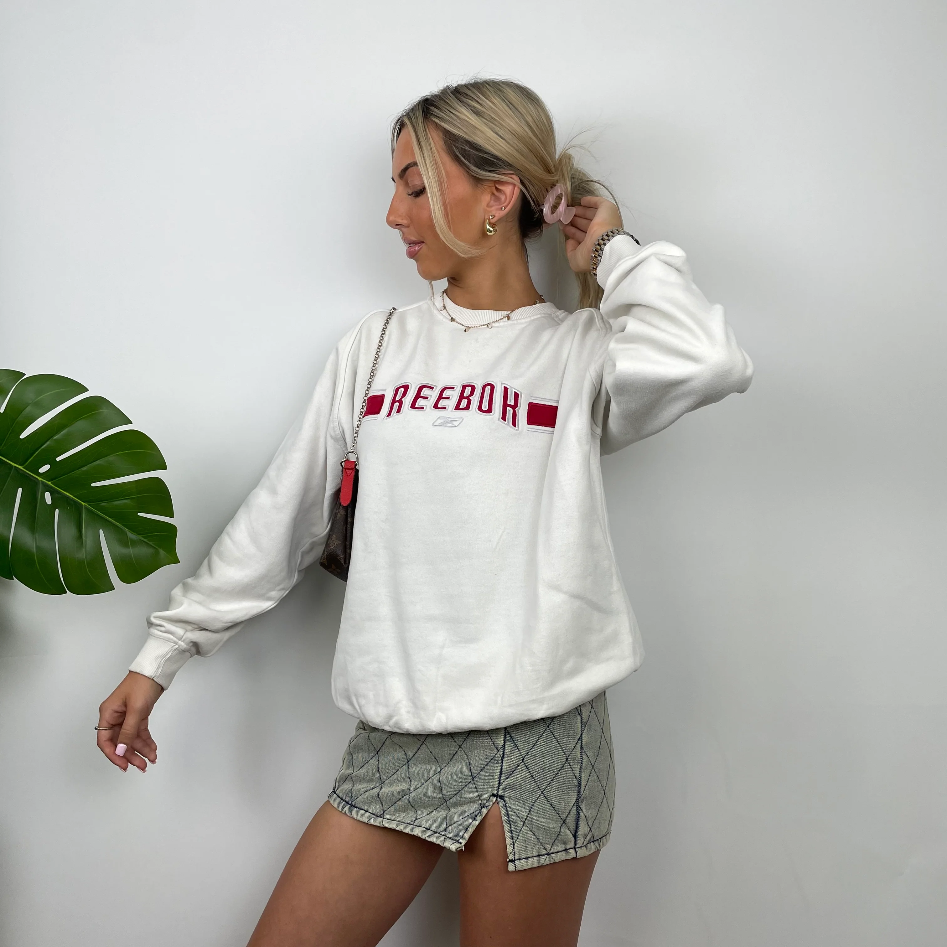 Reebok White Embroidered Spell Out Sweatshirt (S) - Image 3