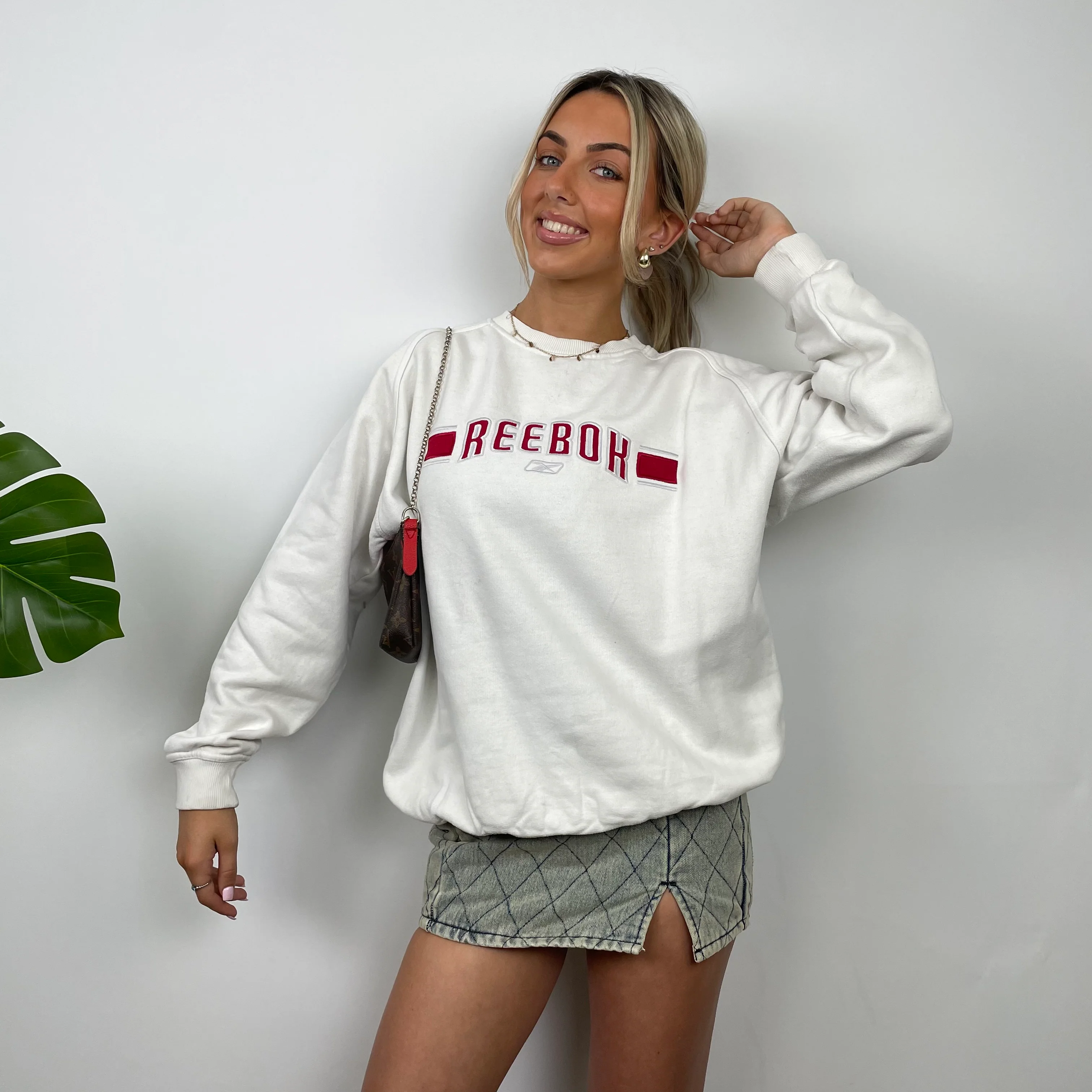 Reebok White Embroidered Spell Out Sweatshirt (S) - Image 4