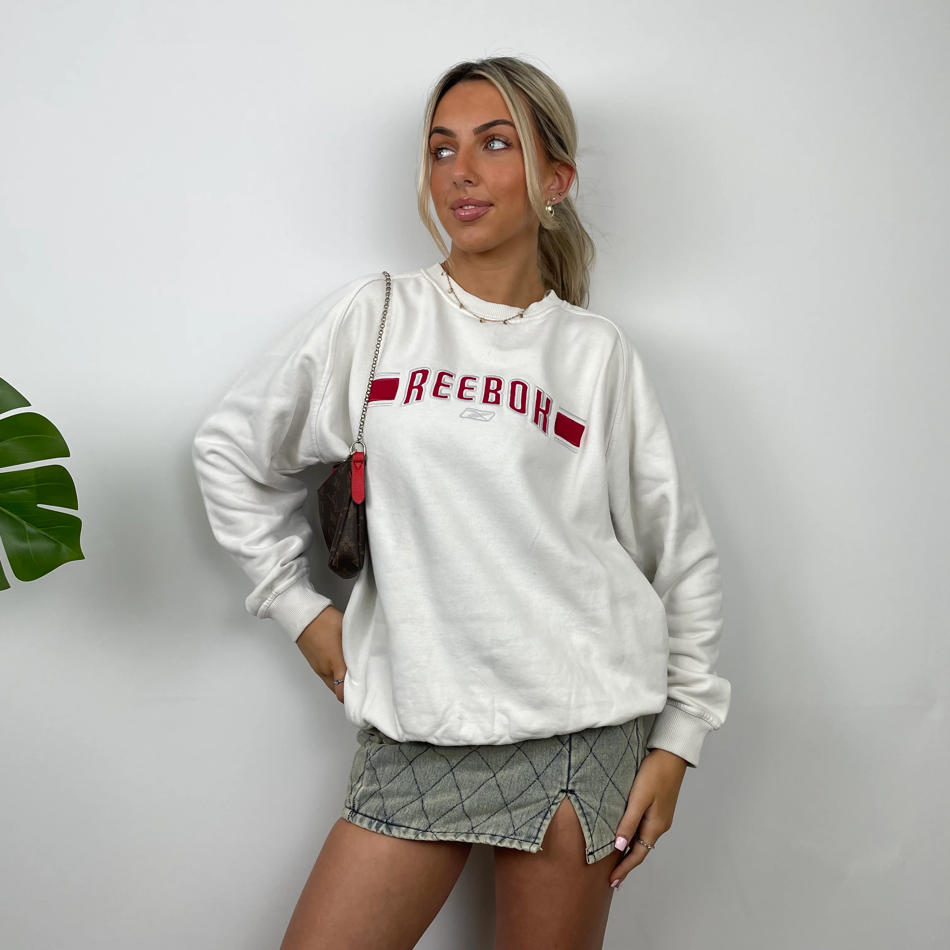 Reebok White Embroidered Spell Out Sweatshirt (S) - Image 6