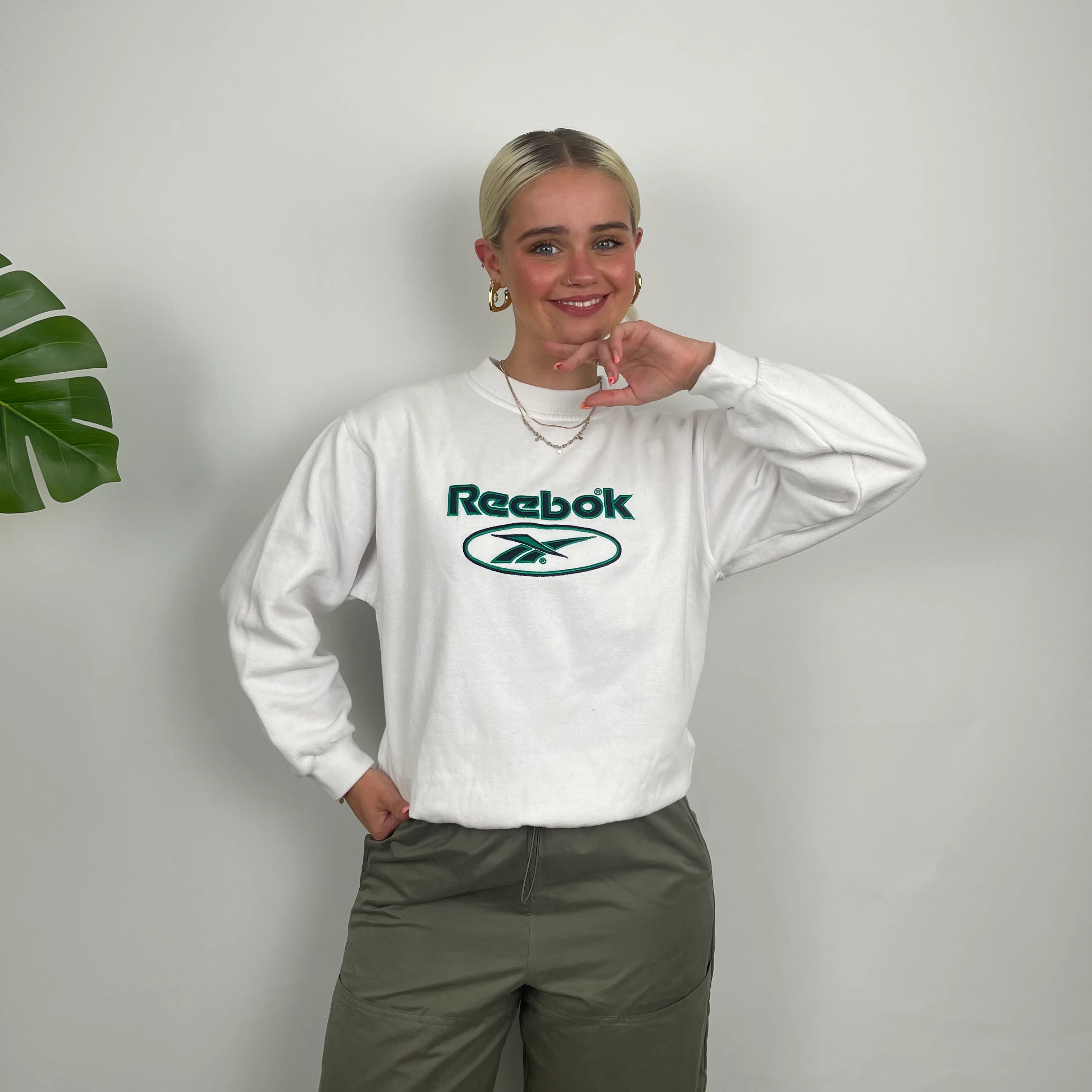 Reebok White Embroidered Spell Out Sweatshirt (XS) - Image 3