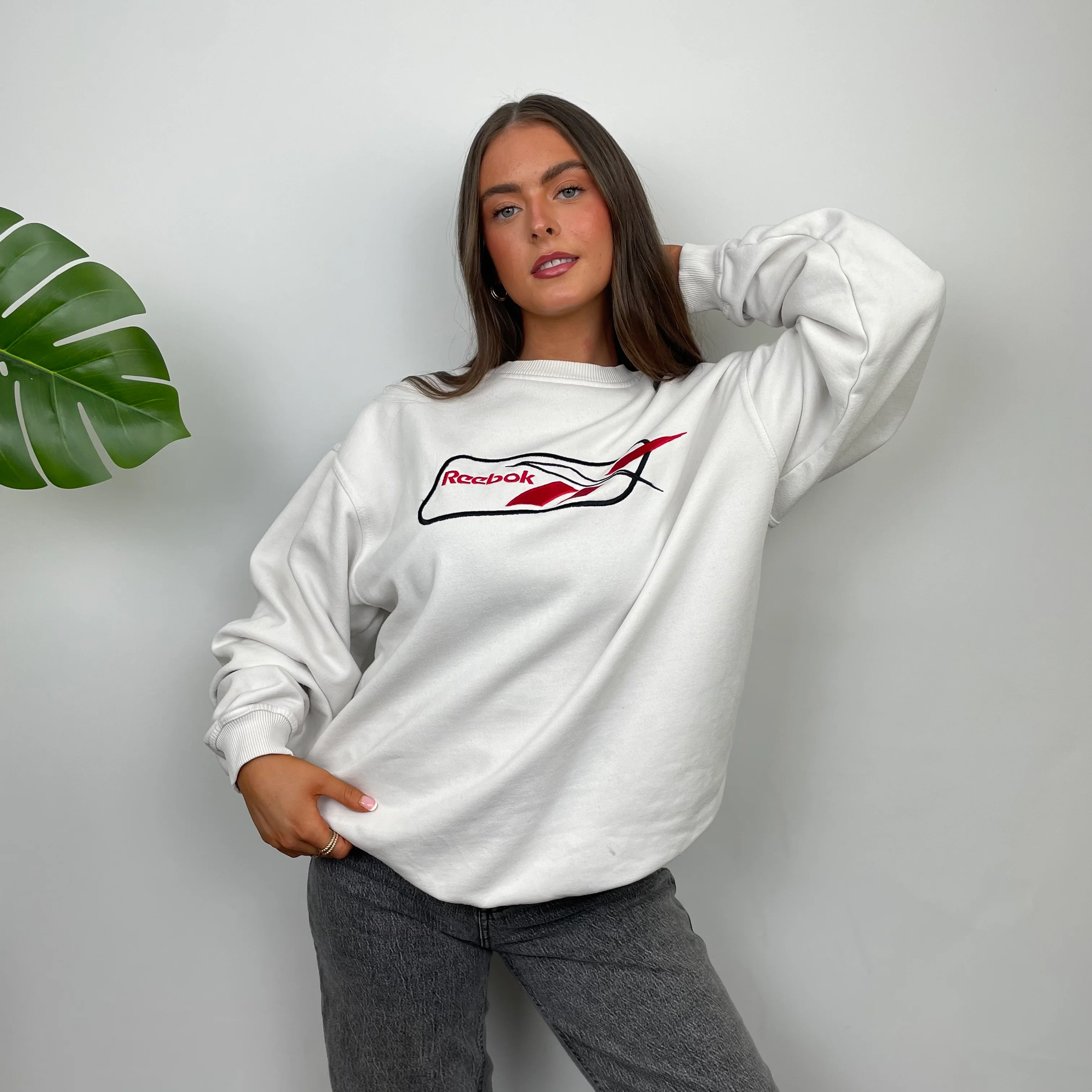 Reebok White Embroidered Spell Out Sweatshirt (L) - Image 2