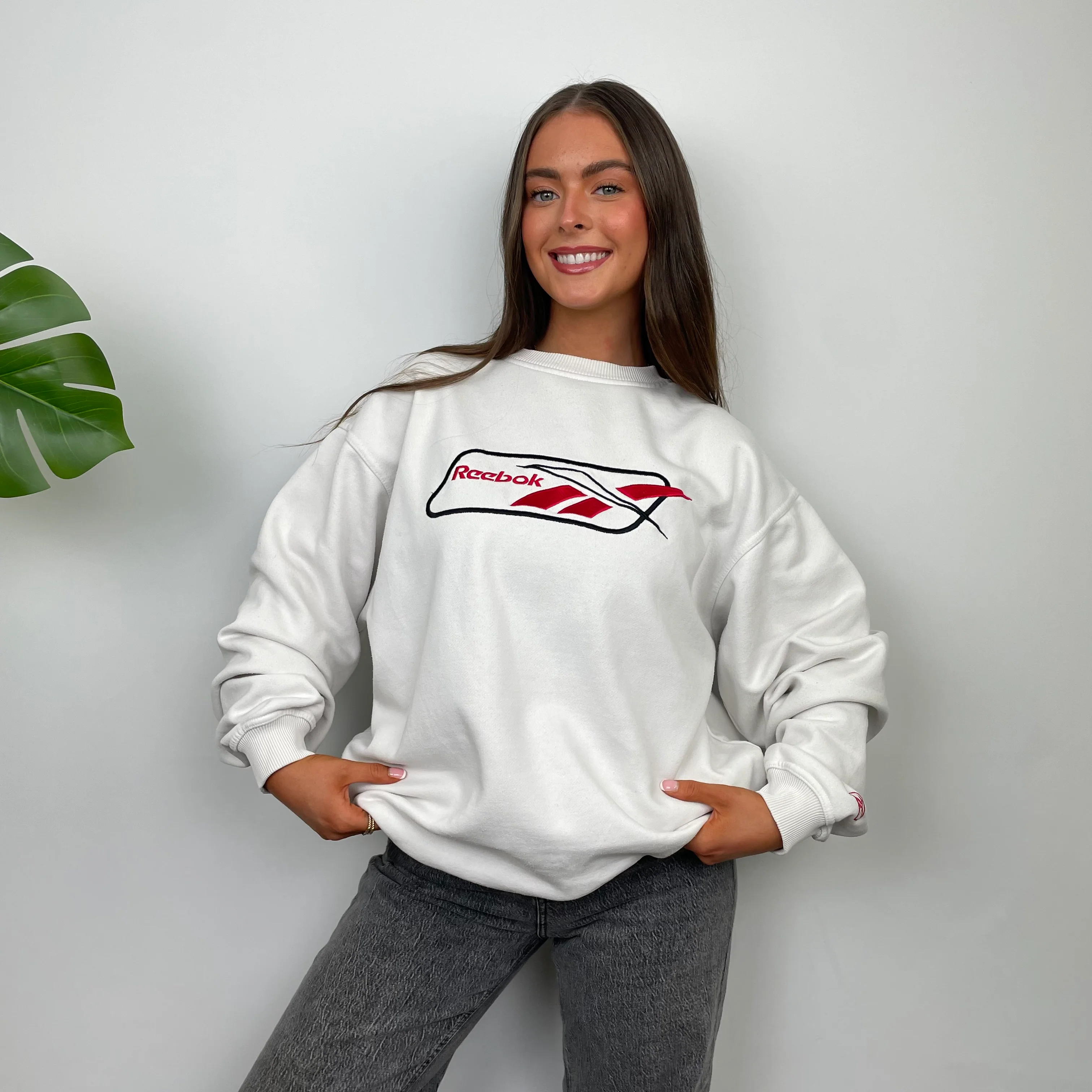 Reebok White Embroidered Spell Out Sweatshirt (L) - Image 3