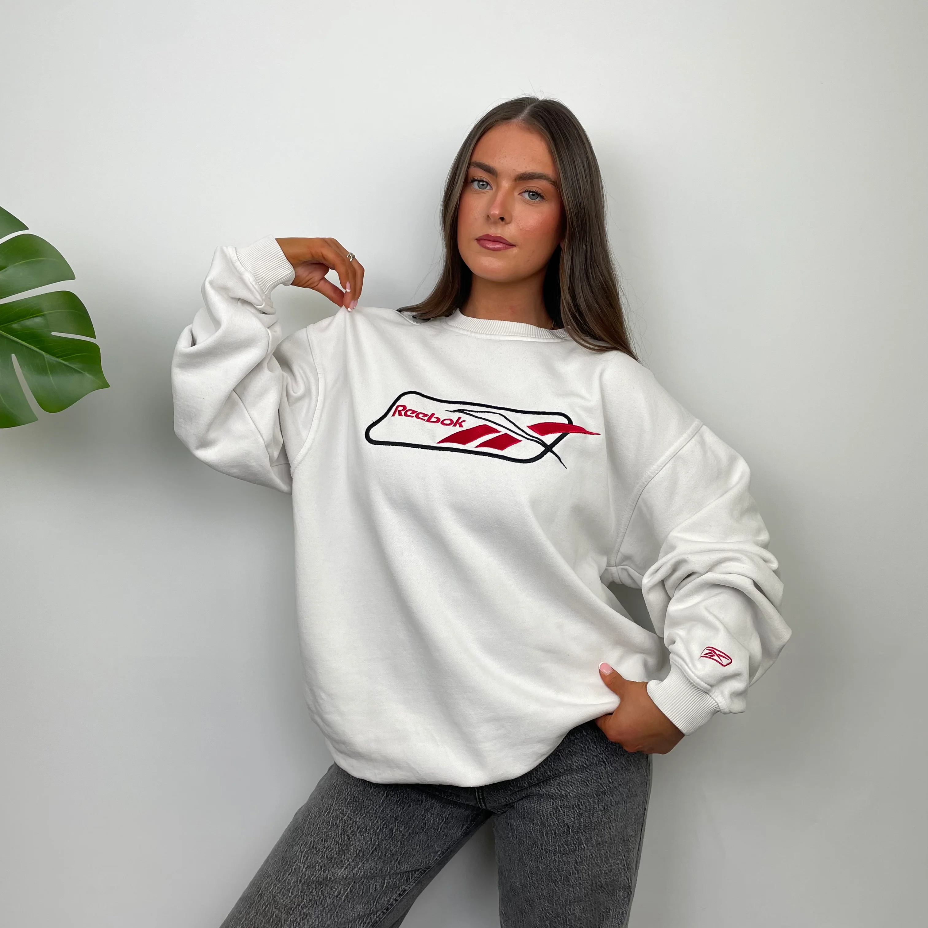 Reebok White Embroidered Spell Out Sweatshirt (L) - Image 4