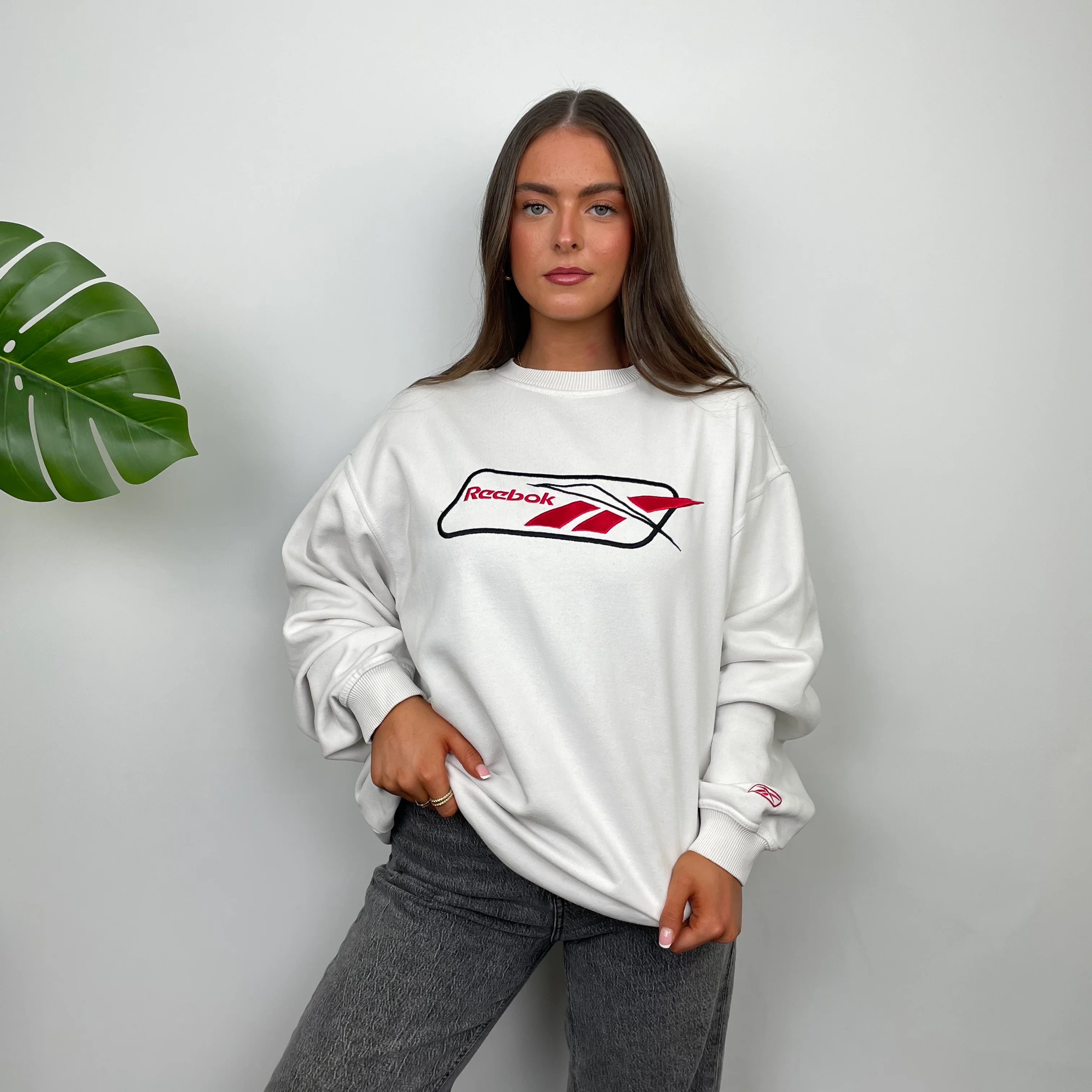 Reebok White Embroidered Spell Out Sweatshirt (L) - Image 5