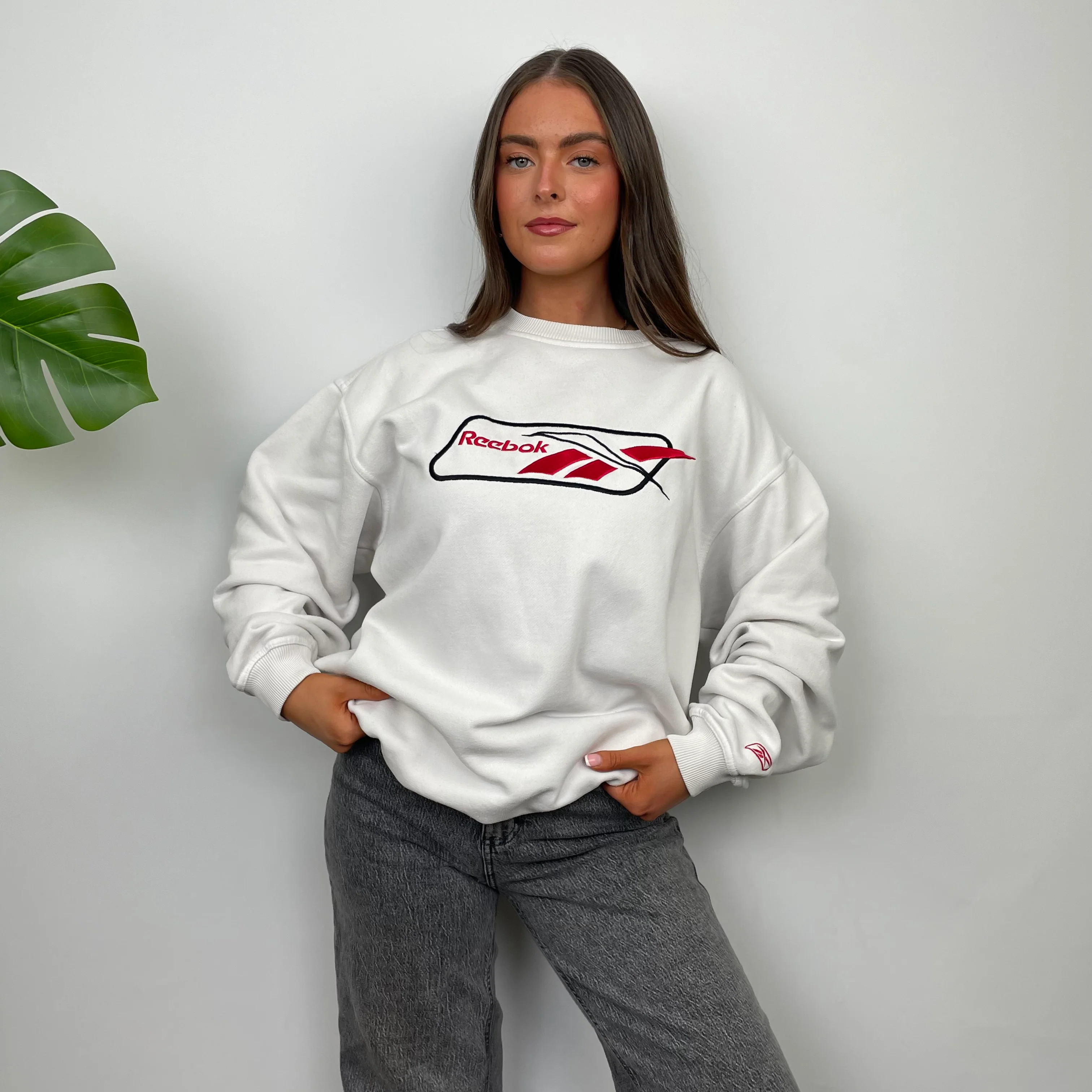 Reebok White Embroidered Spell Out Sweatshirt (L) - Image 7