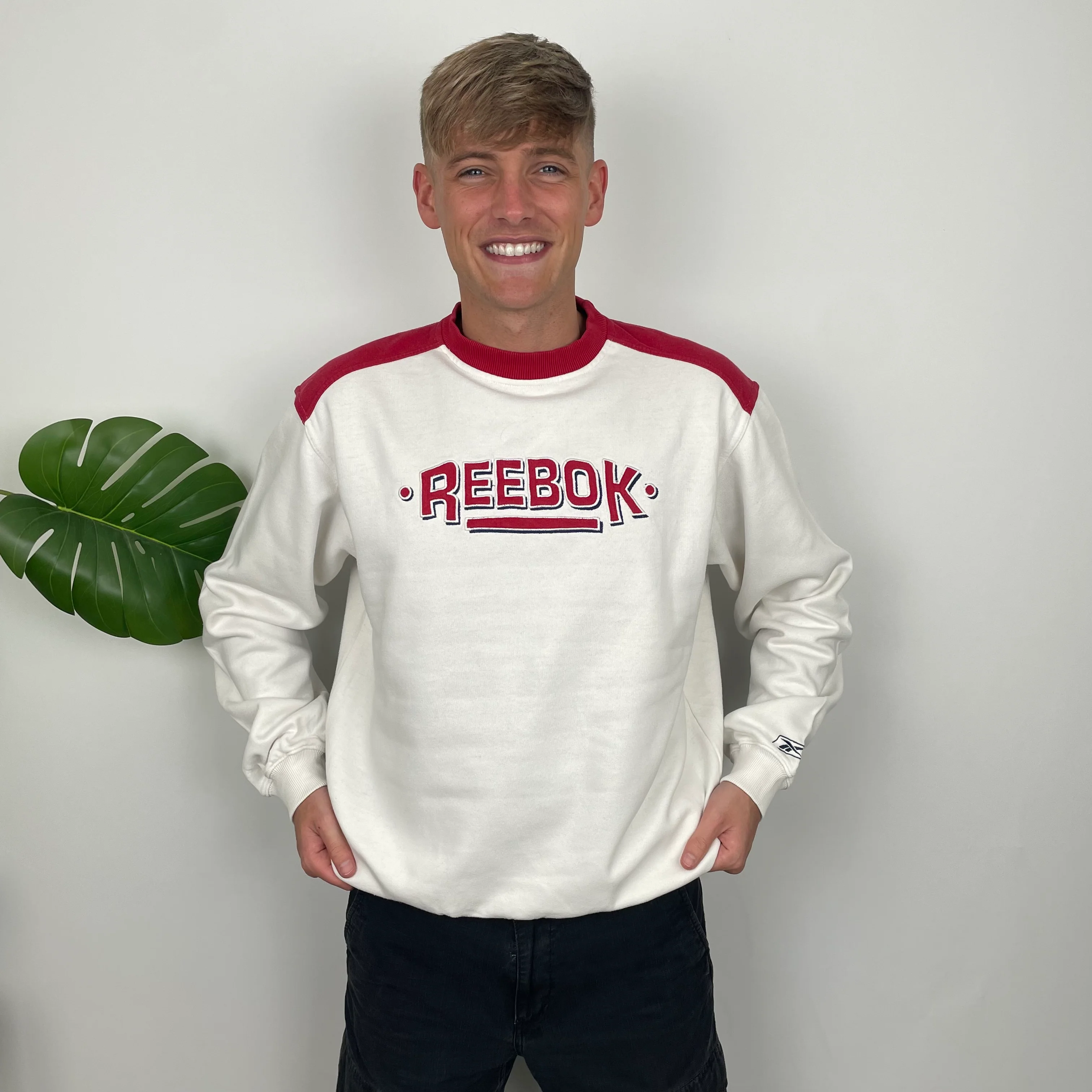 Reebok White Embroidered Spell Out Sweatshirt (L) - Image 2