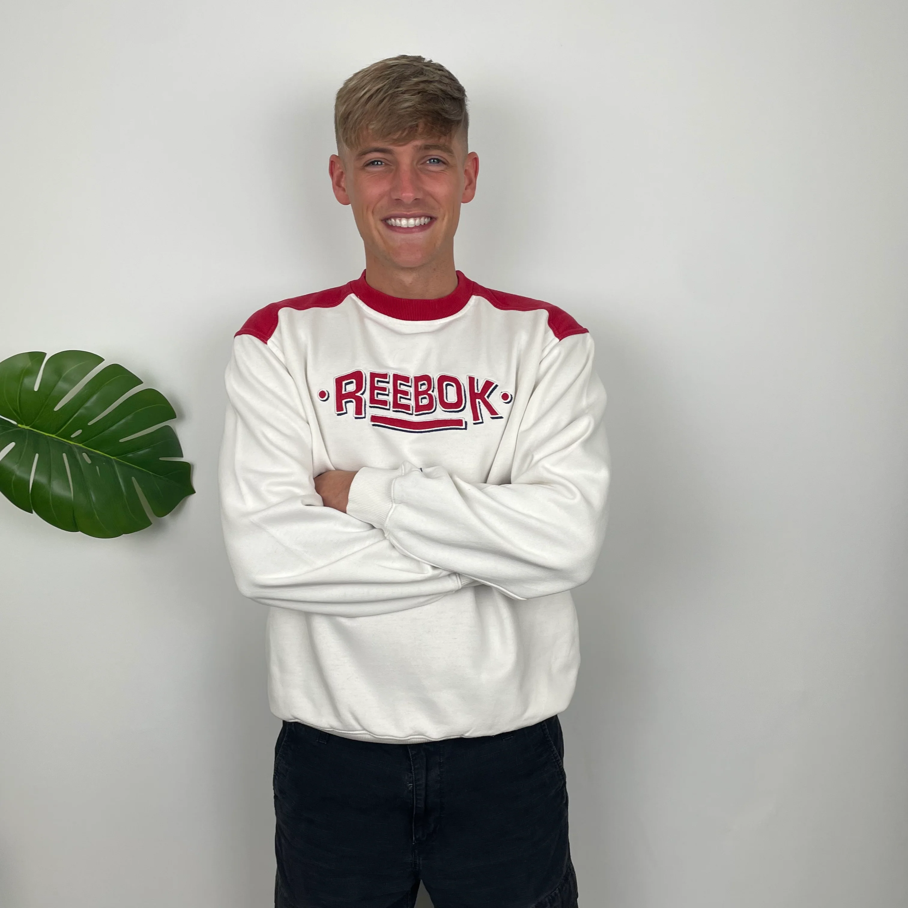 Reebok White Embroidered Spell Out Sweatshirt (L) - Image 4
