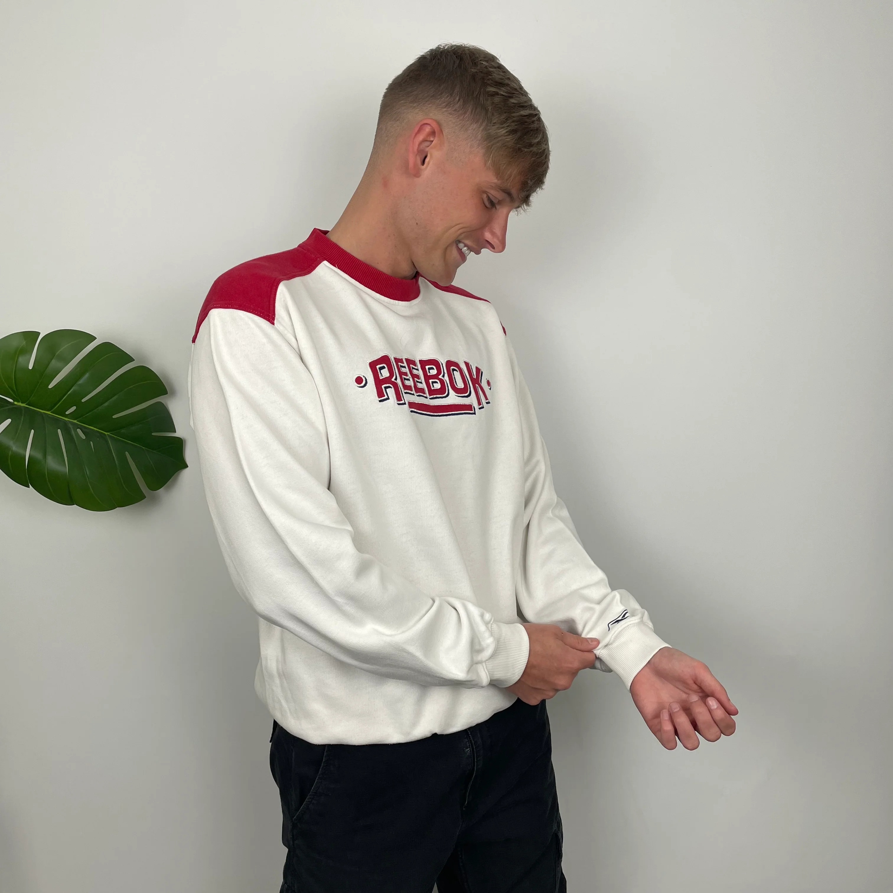 Reebok White Embroidered Spell Out Sweatshirt (L) - Image 6