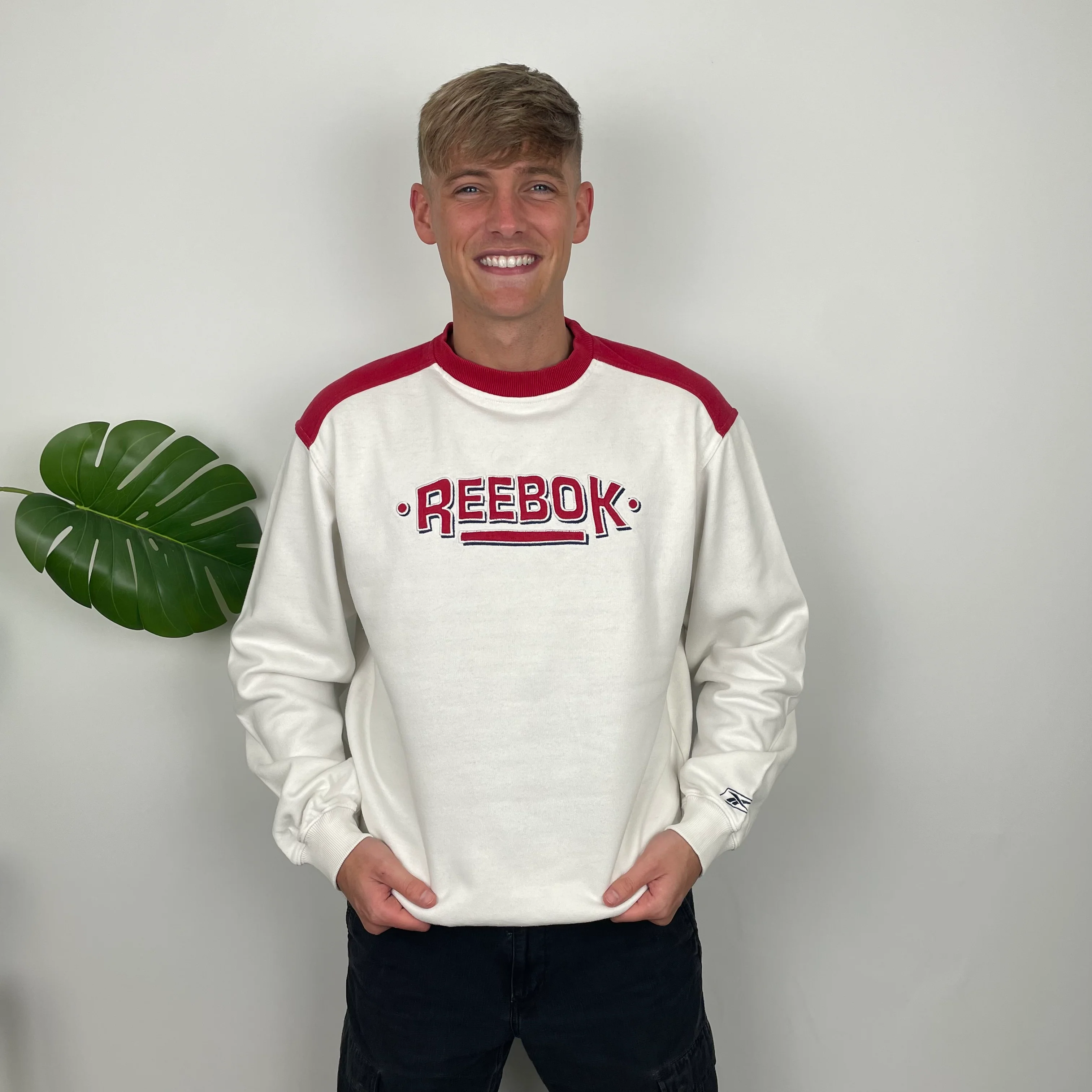 Reebok White Embroidered Spell Out Sweatshirt (L) - Image 7
