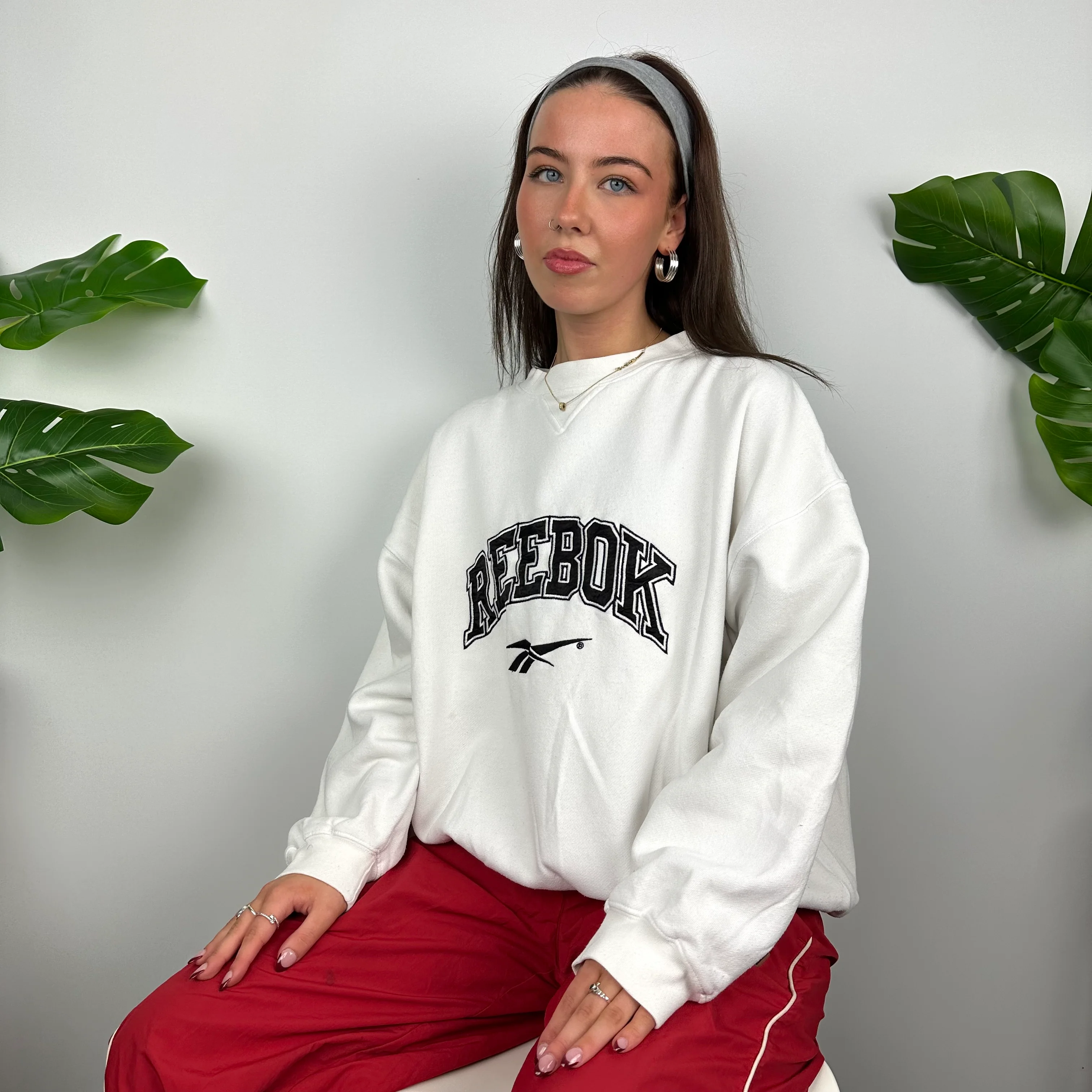 Reebok White Embroidered Spell Out Sweatshirt (M) - Image 8