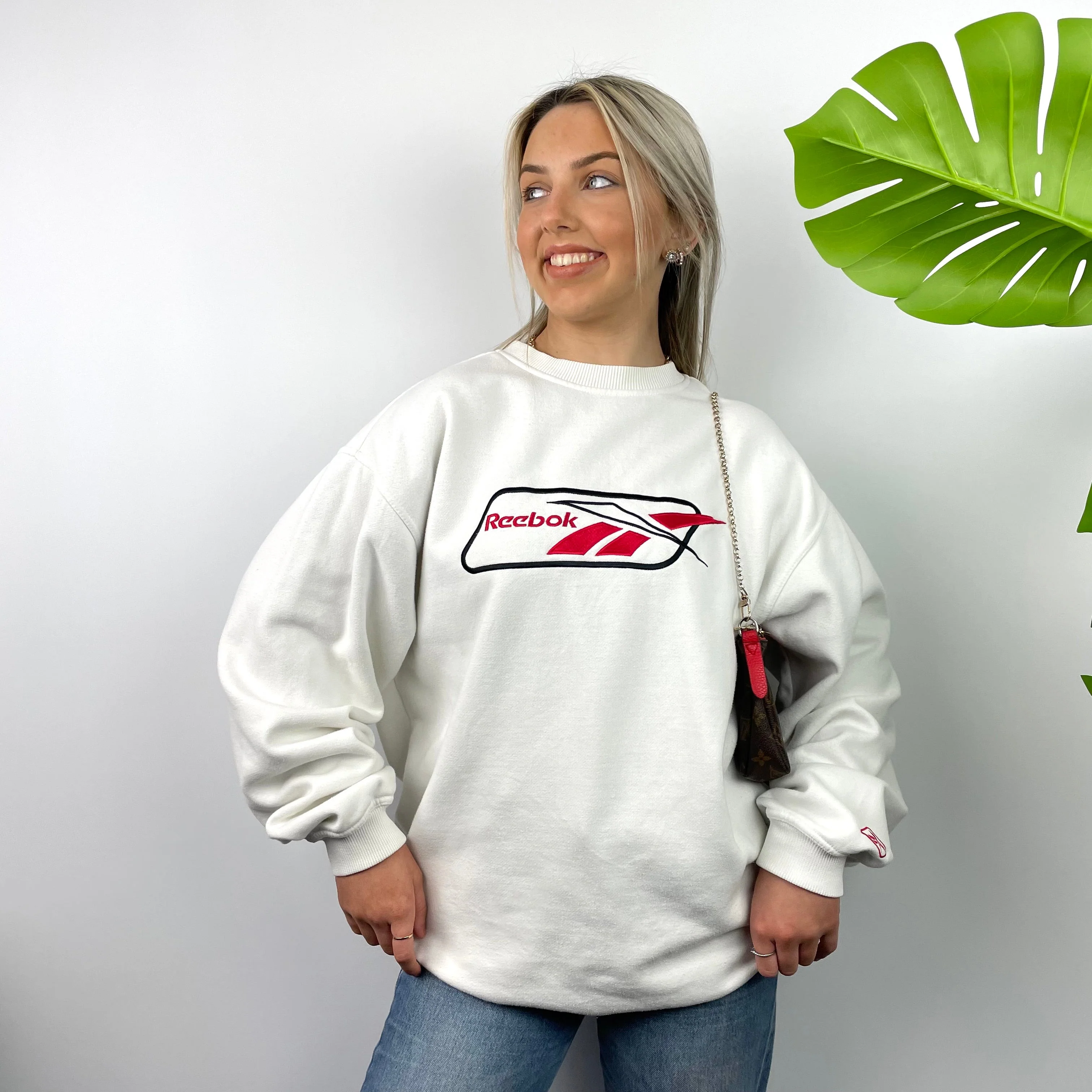 Reebok White Embroidered Spell Out Sweatshirt (L) - Image 3