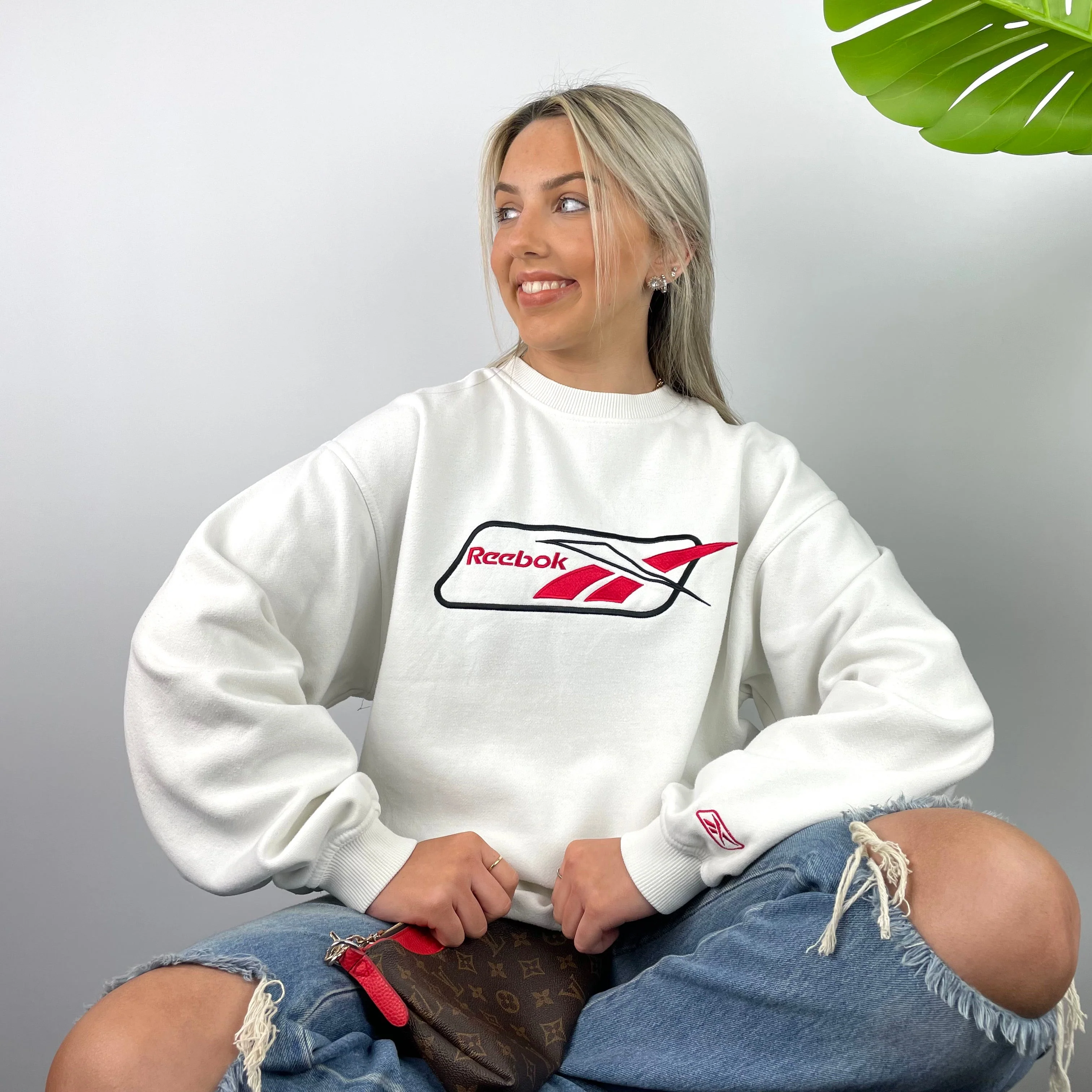 Reebok White Embroidered Spell Out Sweatshirt (L) - Image 4
