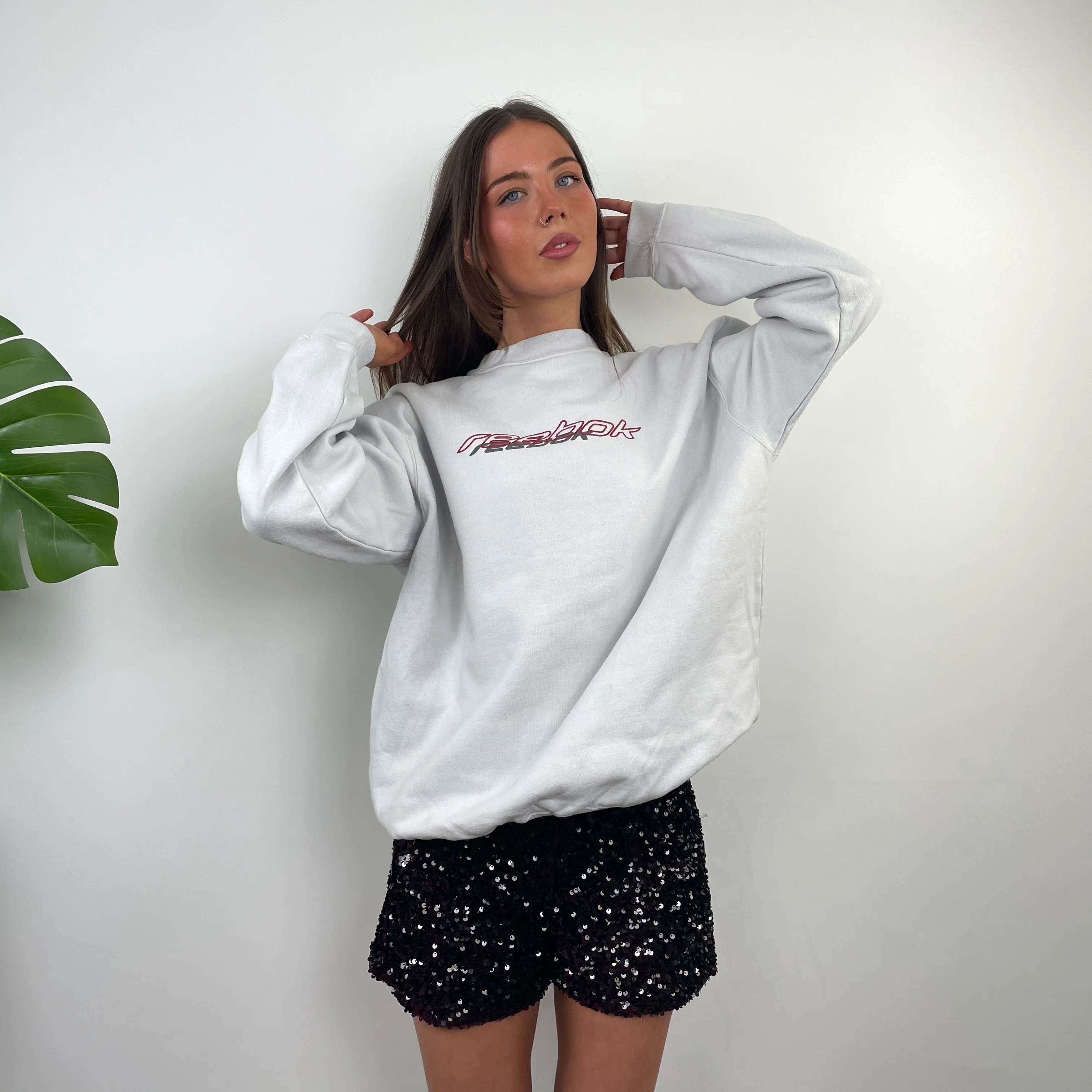 Reebok White Embroidered Spell Out Sweatshirt (S)