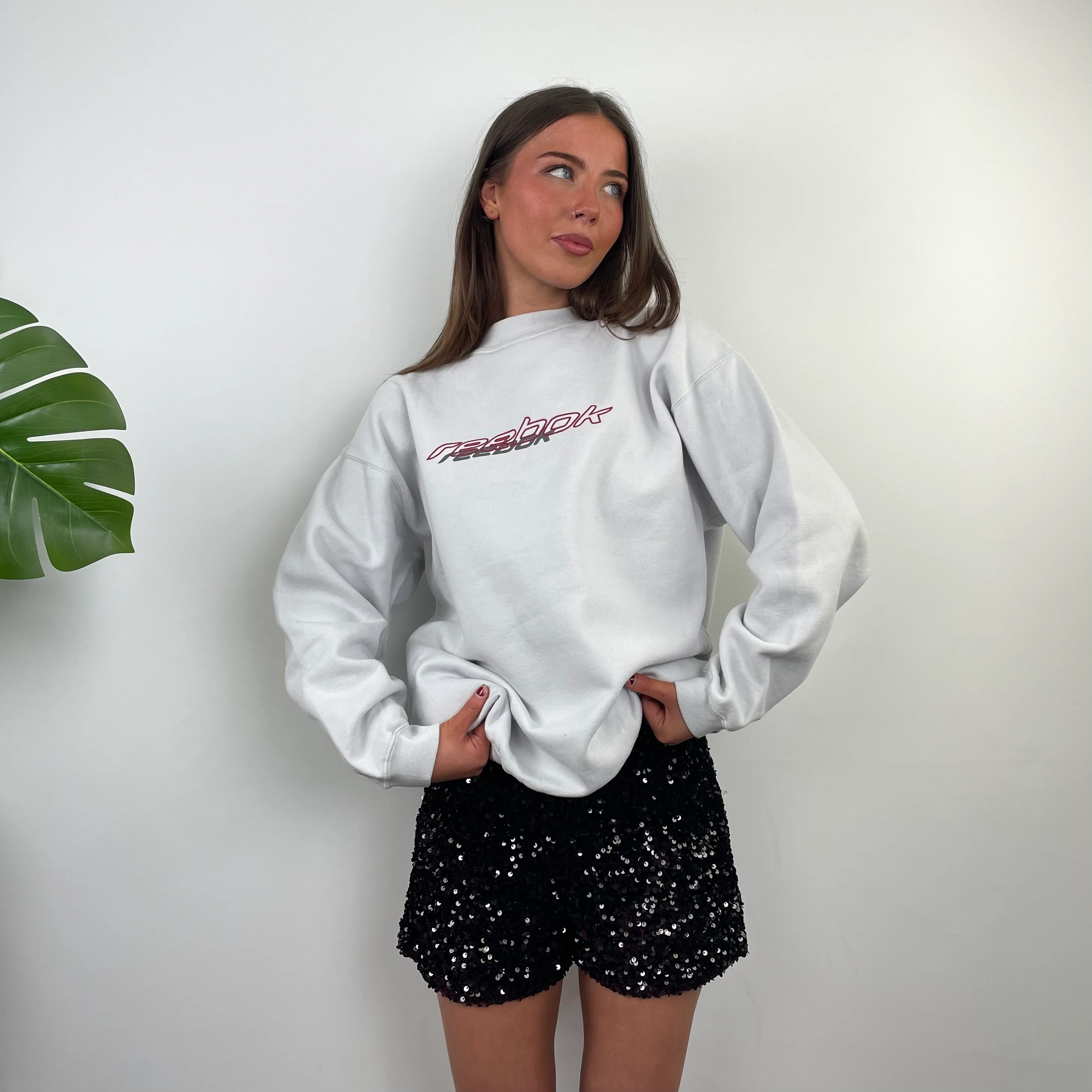 Reebok White Embroidered Spell Out Sweatshirt (S) - Image 2