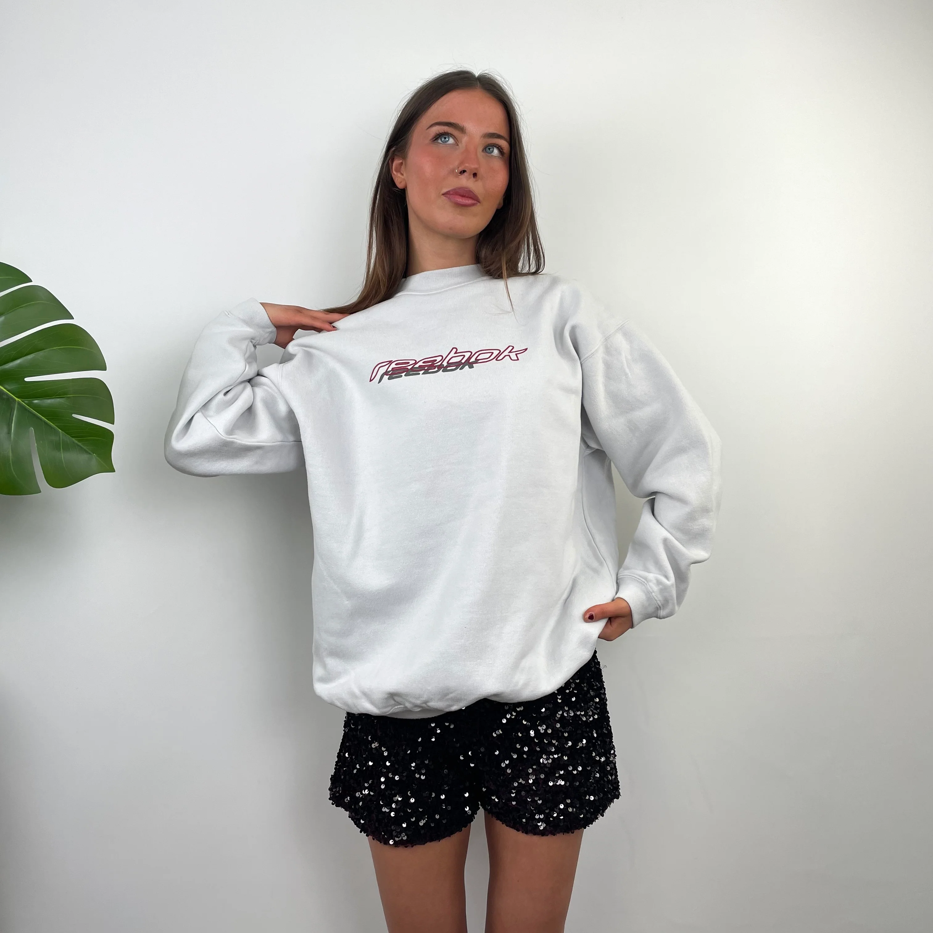 Reebok White Embroidered Spell Out Sweatshirt (S) - Image 3