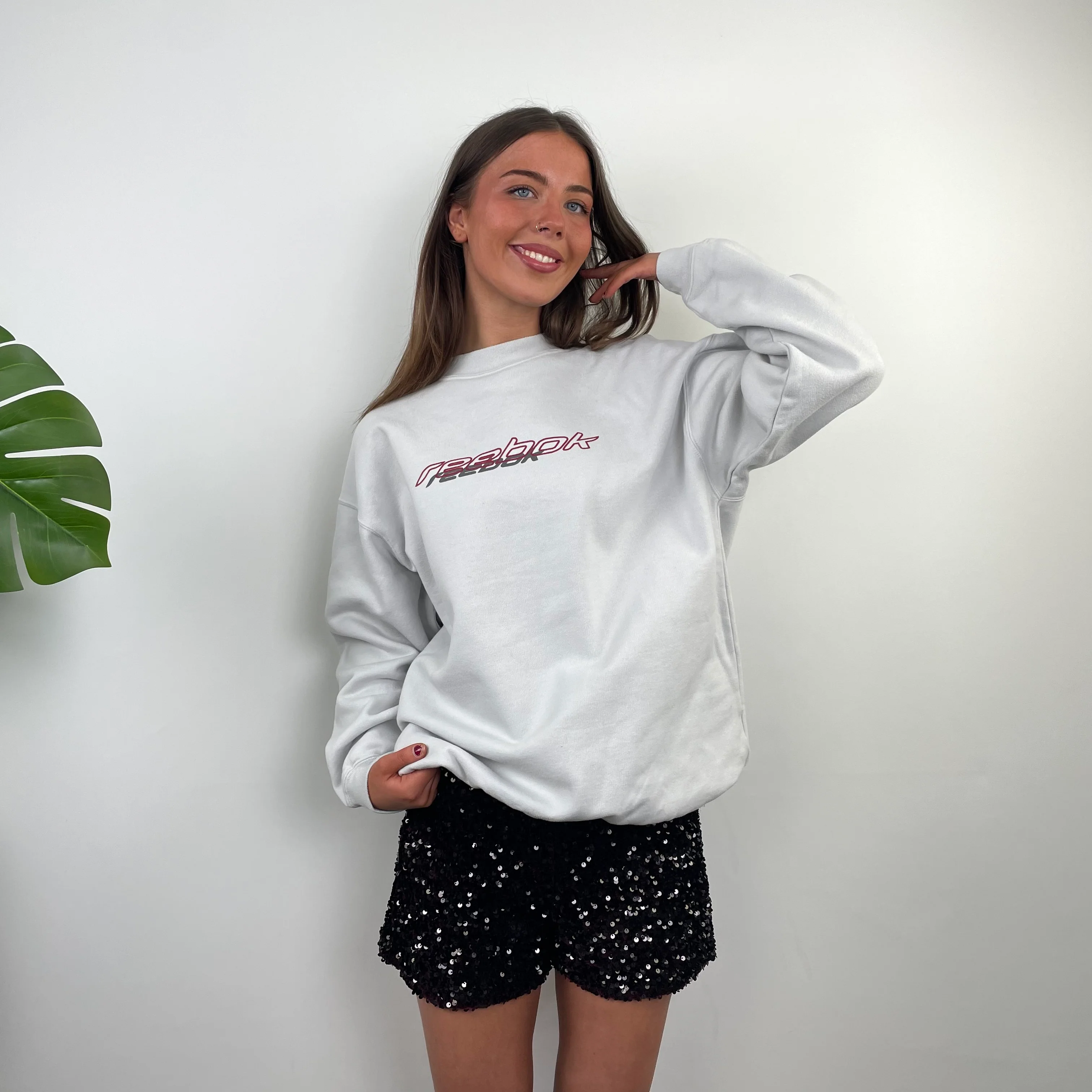 Reebok White Embroidered Spell Out Sweatshirt (S) - Image 5