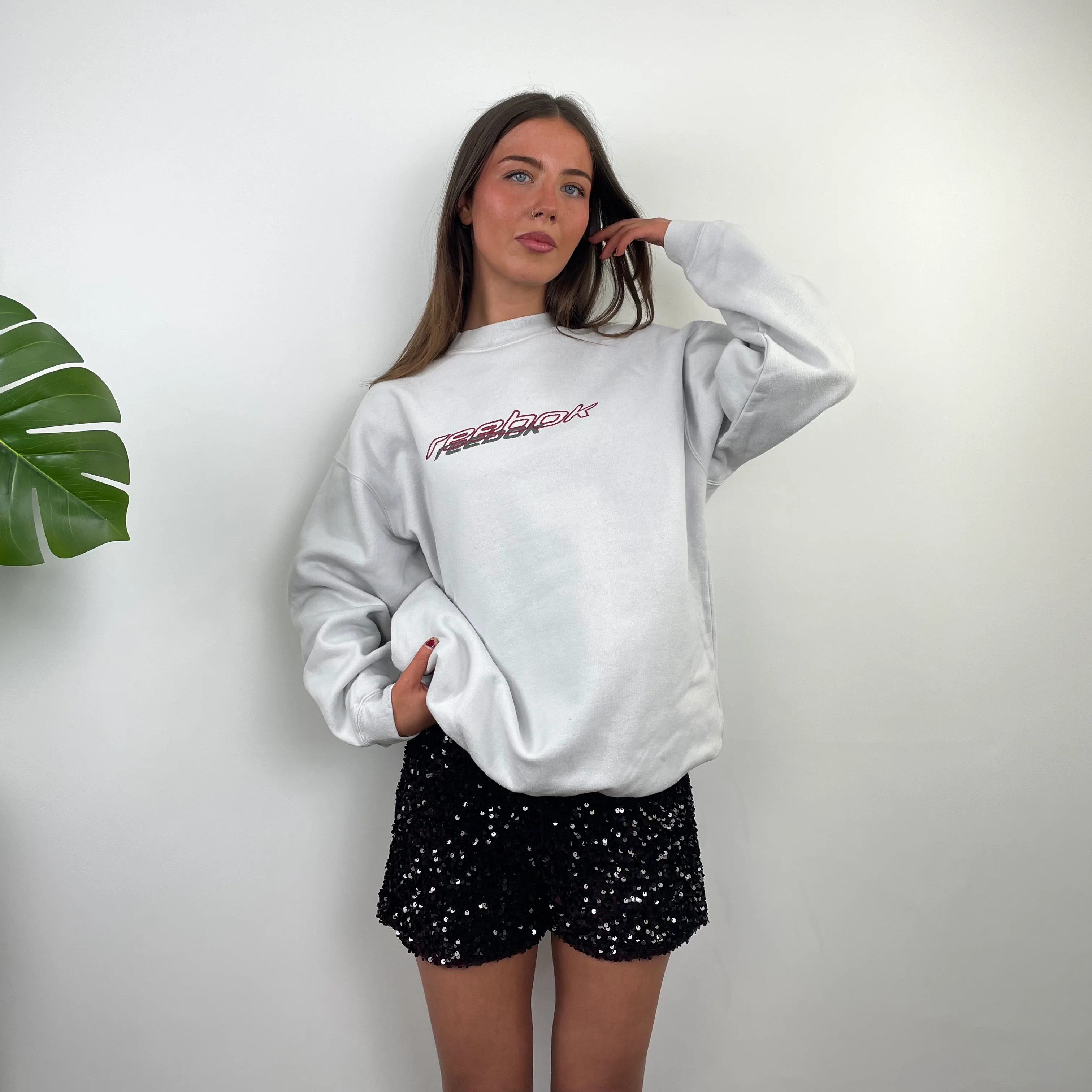 Reebok White Embroidered Spell Out Sweatshirt (S) - Image 6