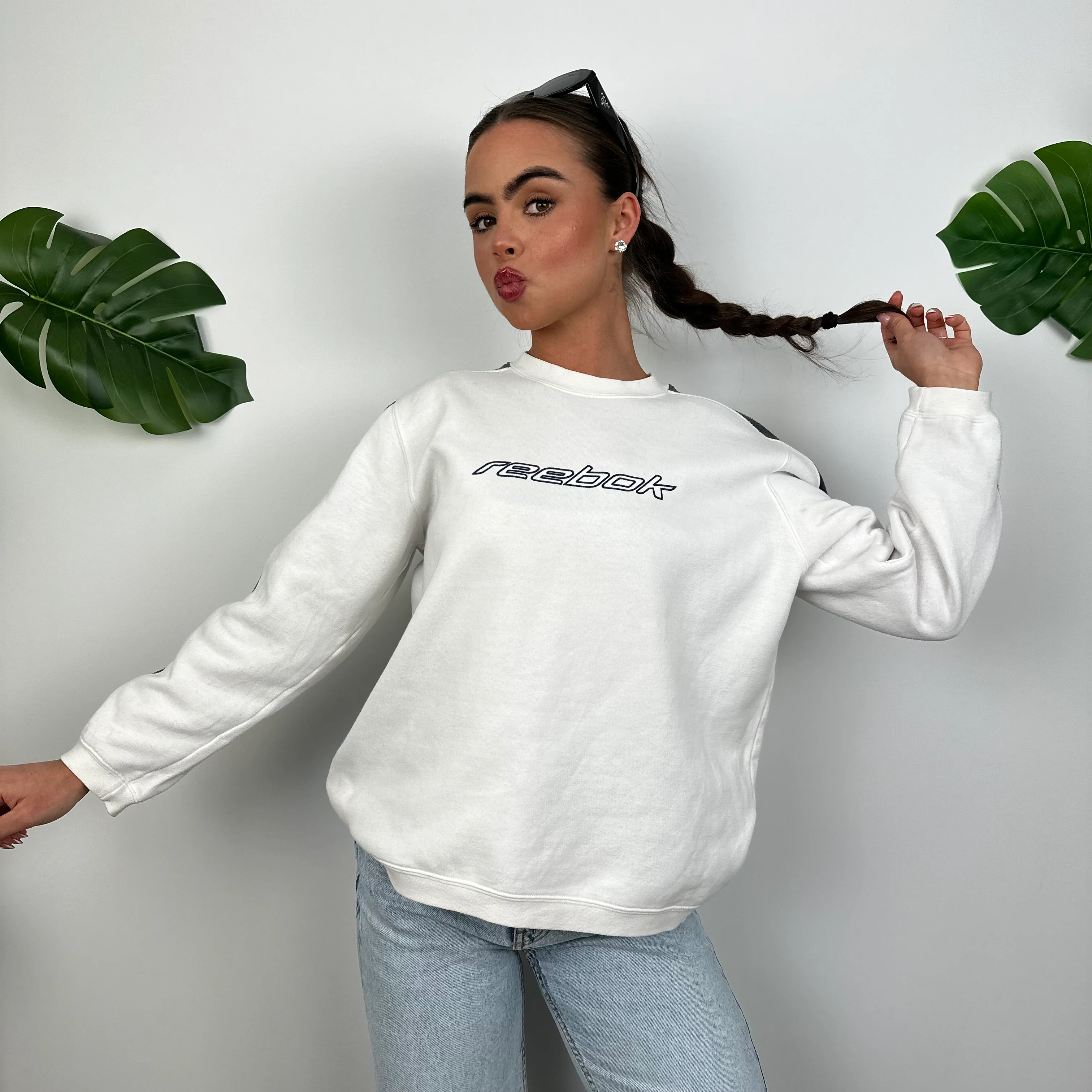Reebok White Spell Out Sweatshirt (M) - Image 6