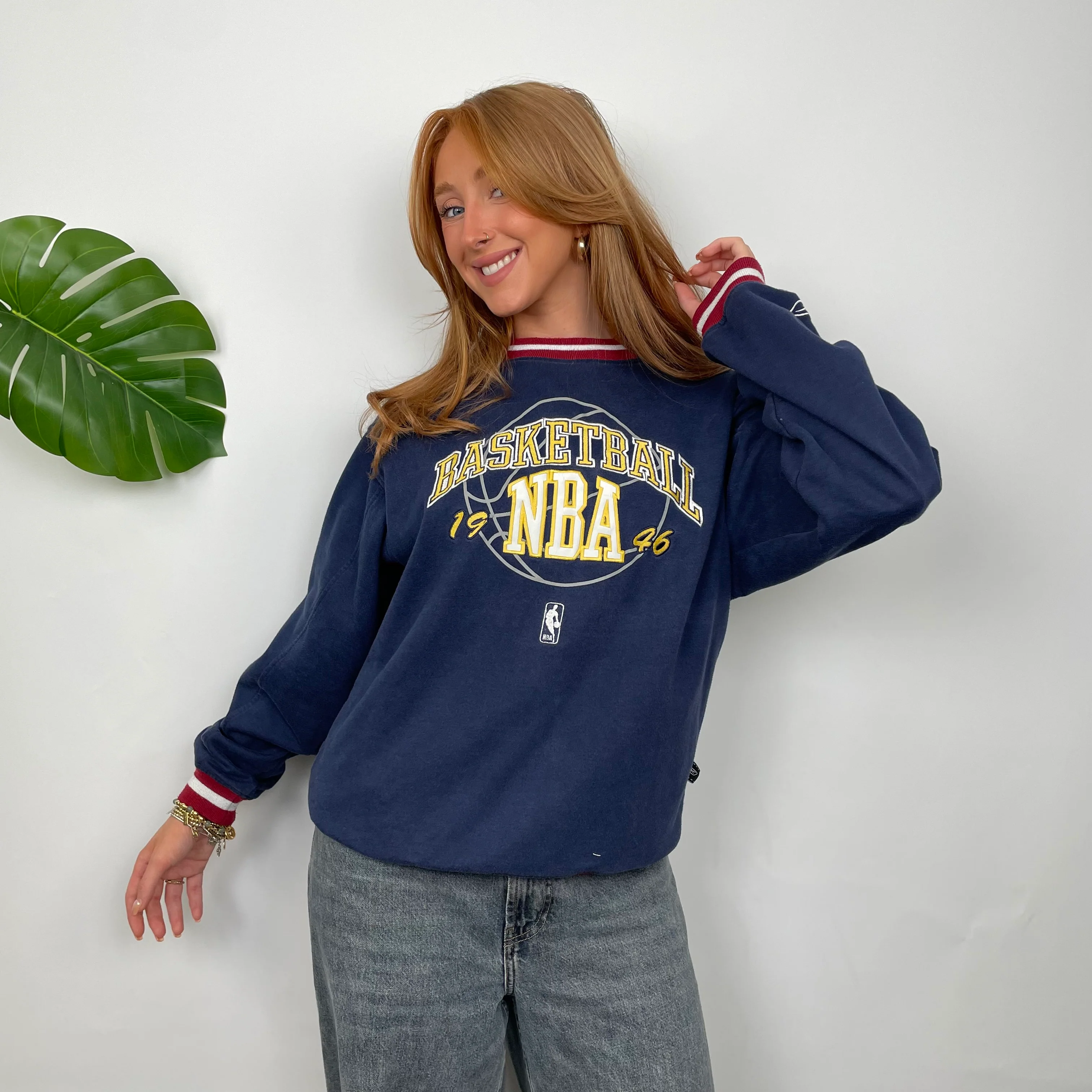 Reebok x Basketball NBA Navy Embroidered Spell Out Sweatshirt (S) - Image 2