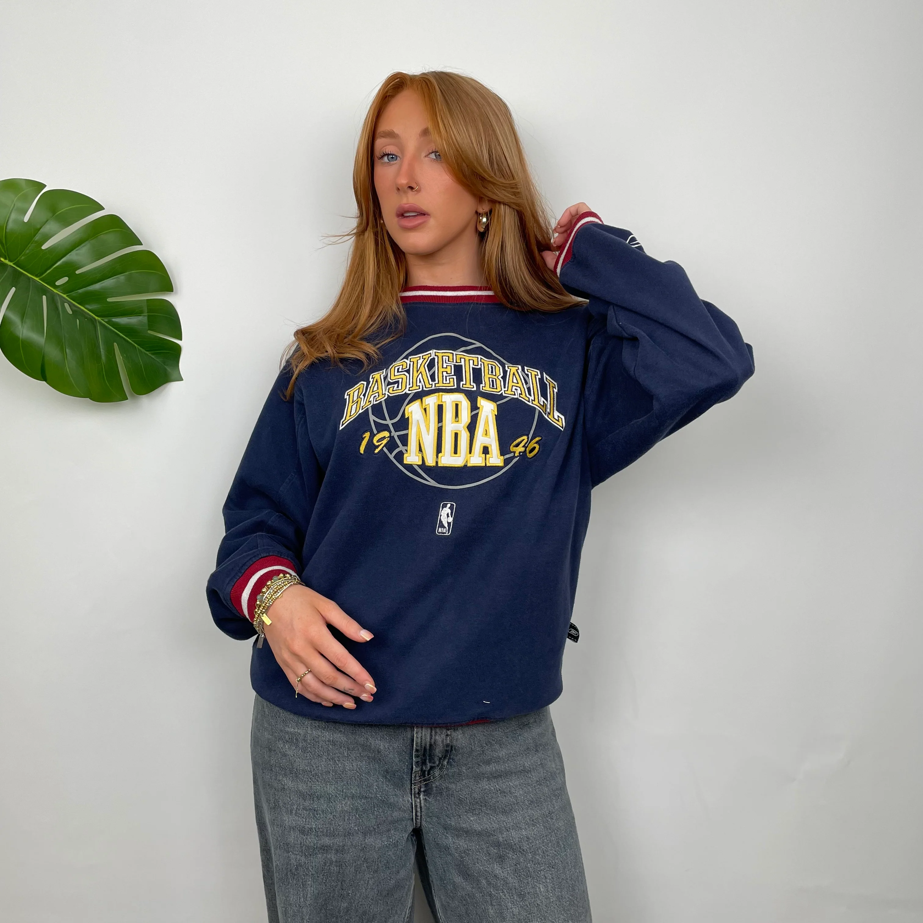 Reebok x Basketball NBA Navy Embroidered Spell Out Sweatshirt (S) - Image 3