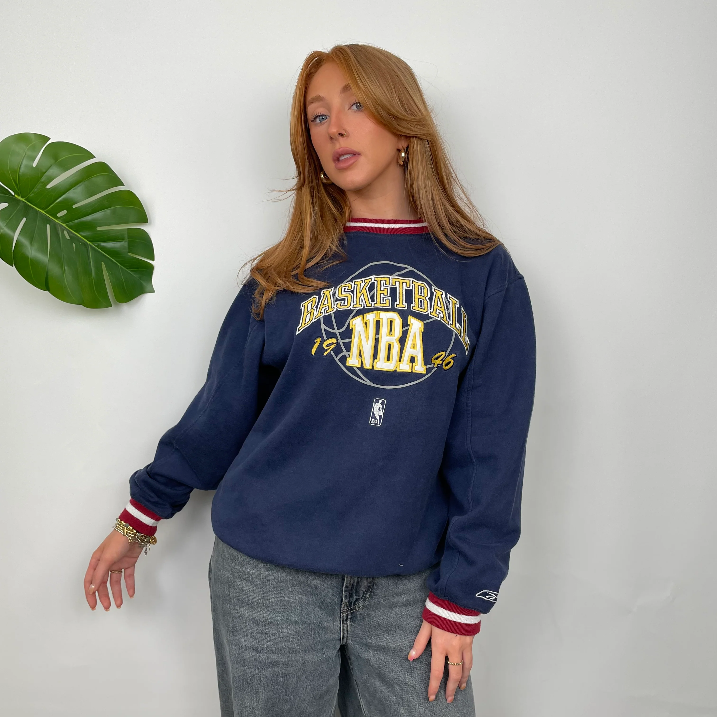 Reebok x Basketball NBA Navy Embroidered Spell Out Sweatshirt (S) - Image 4