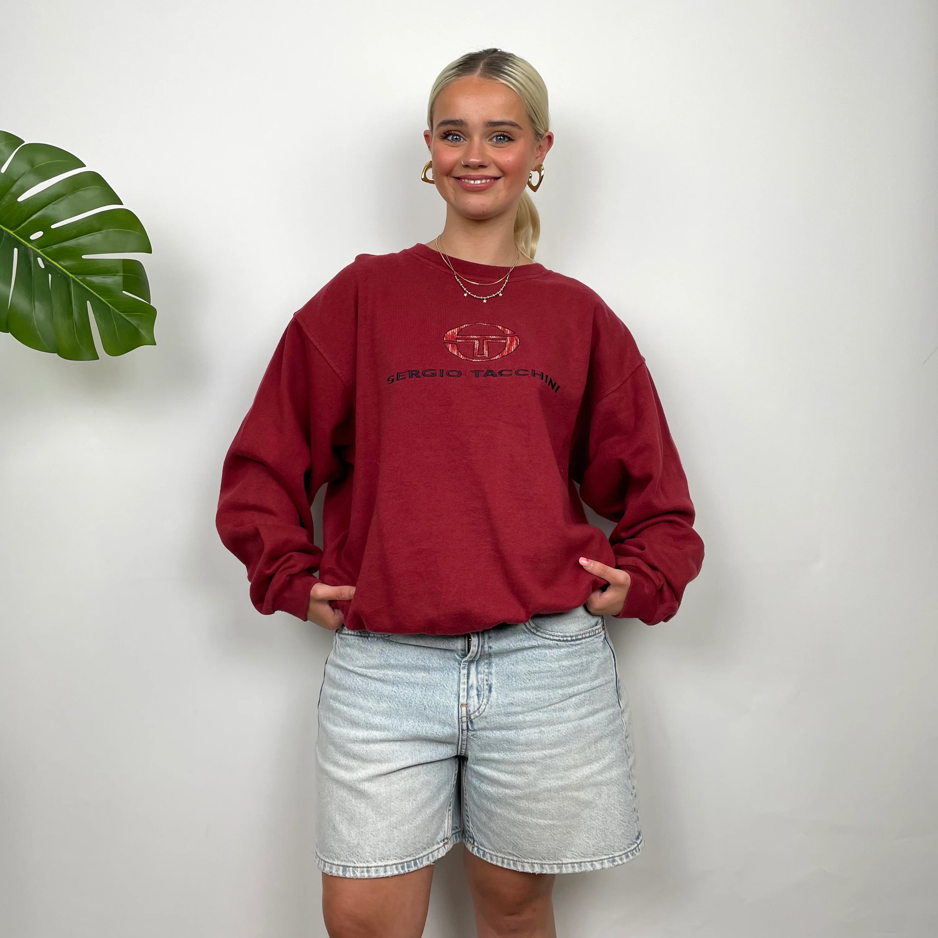 Sergio Tacchini Red Embroidered Spell Out Sweatshirt (M) - Image 3
