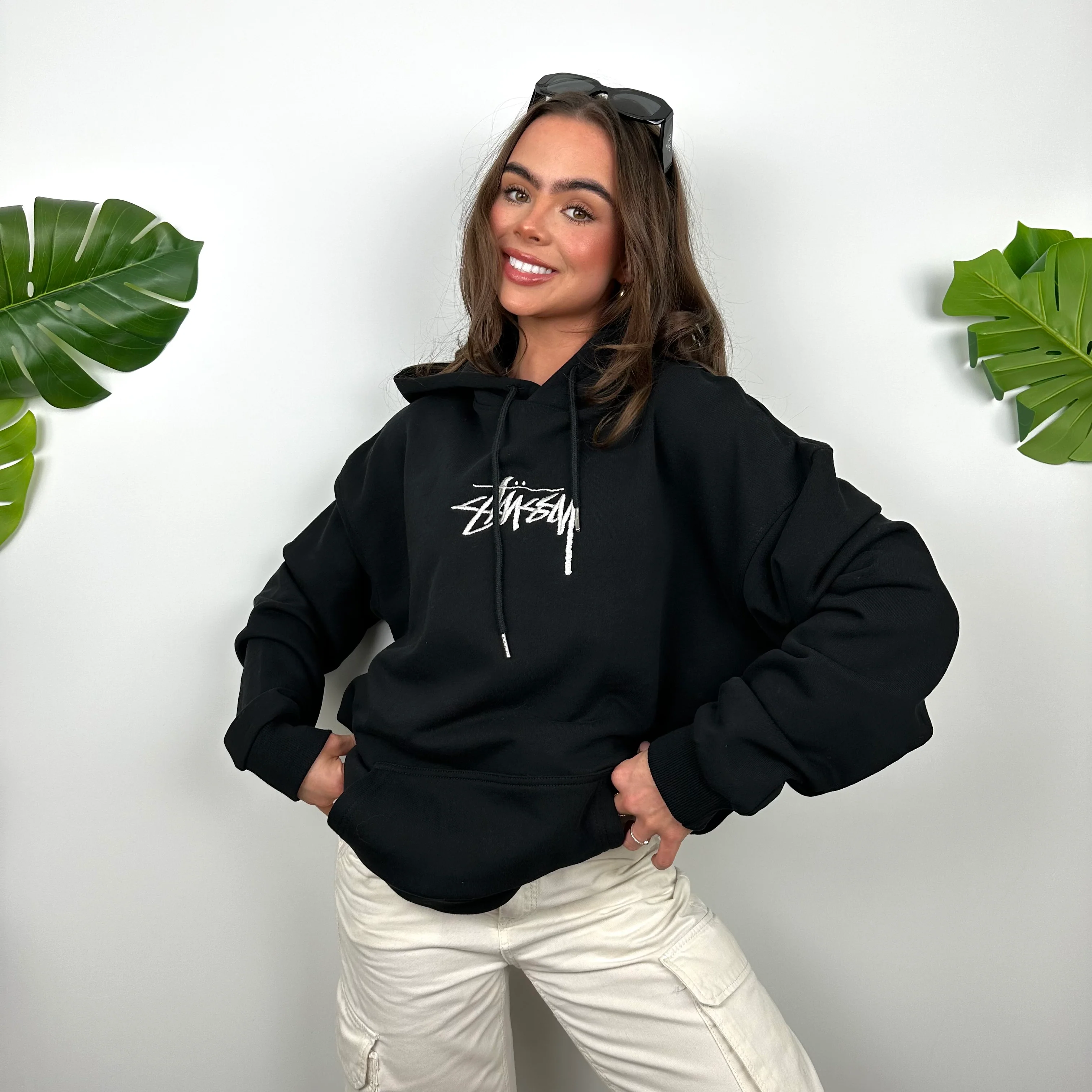 Stussy Black Embroidered Spell Out Hoodie (L)