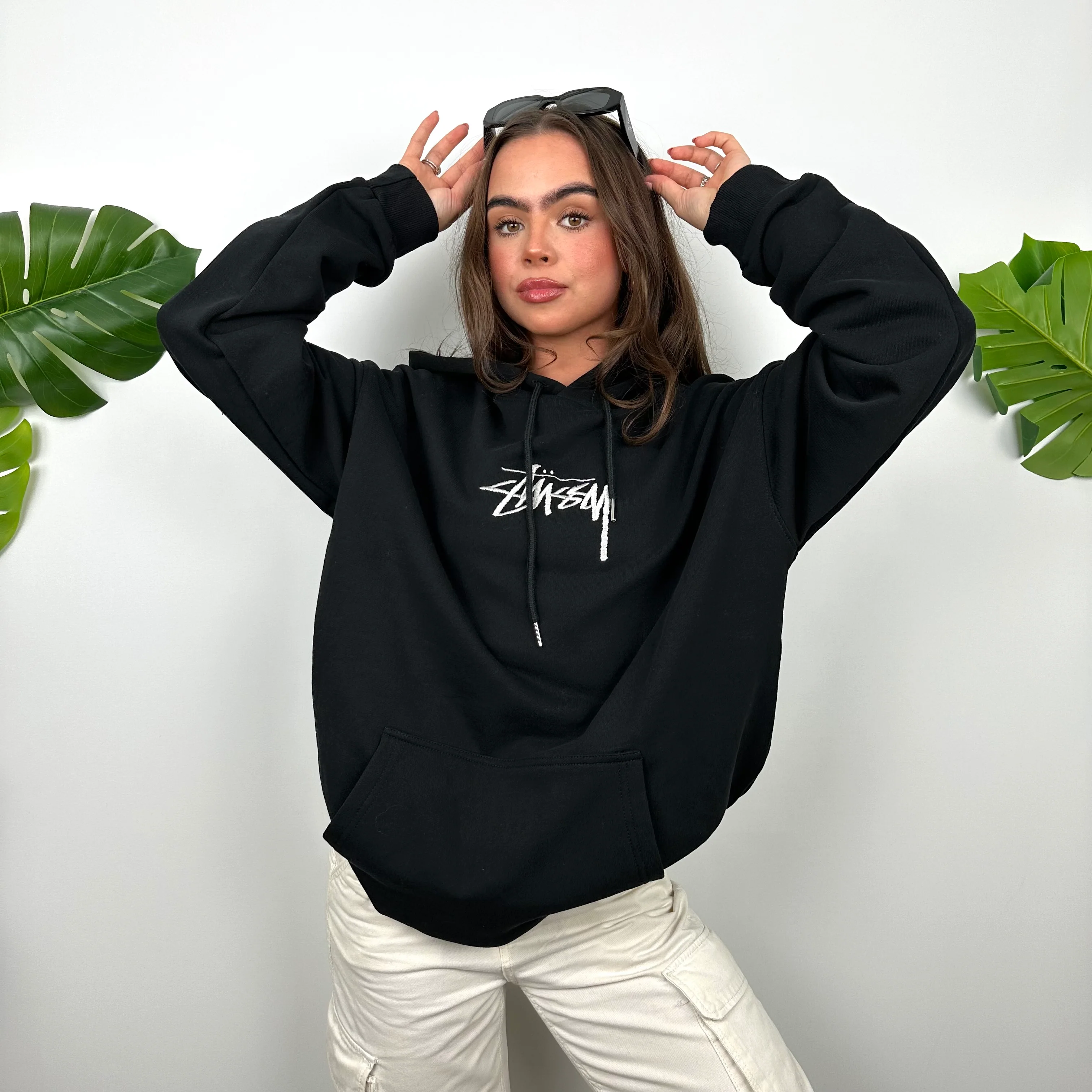Stussy Black Embroidered Spell Out Hoodie (L) - Image 2