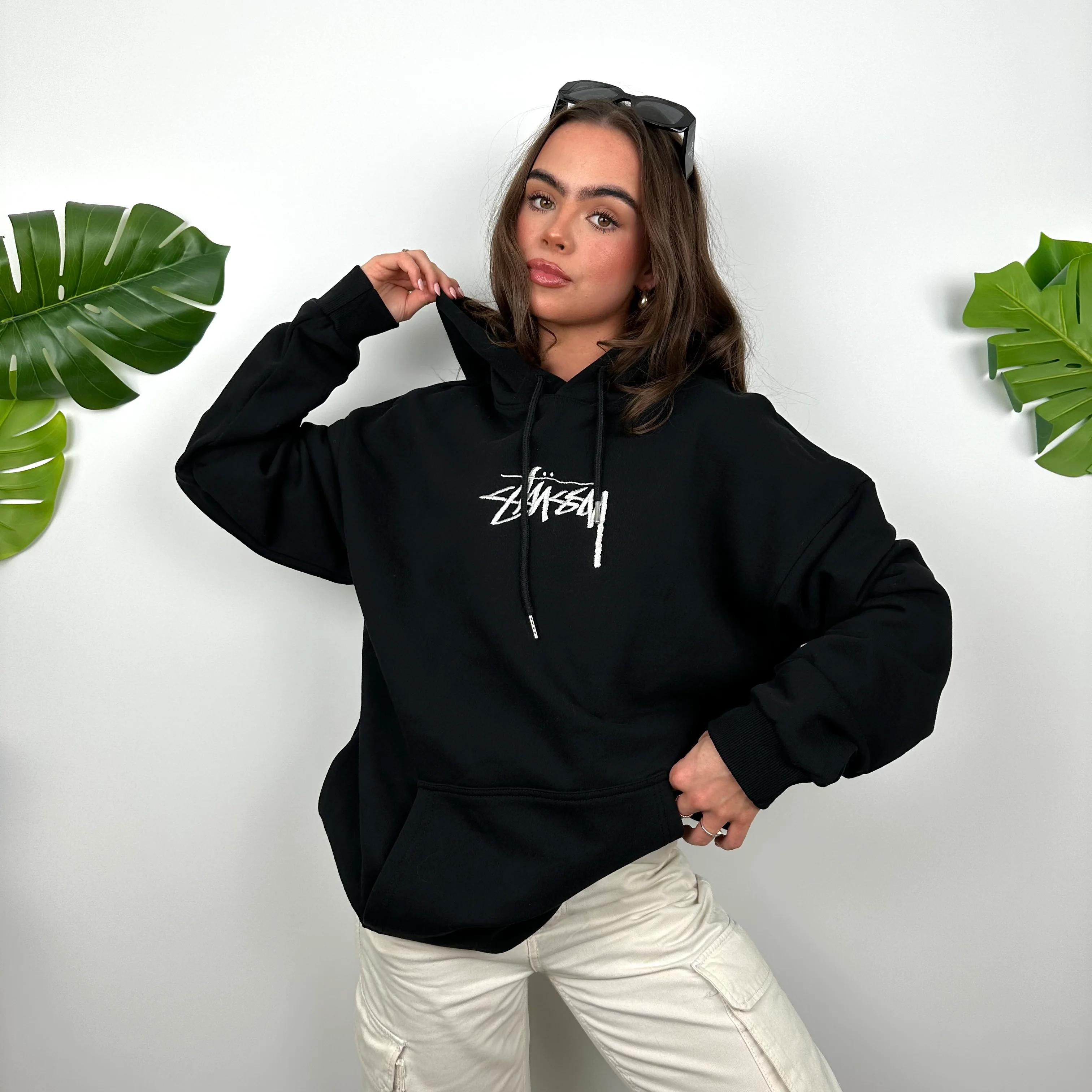 Stussy Black Embroidered Spell Out Hoodie (L) - Image 3