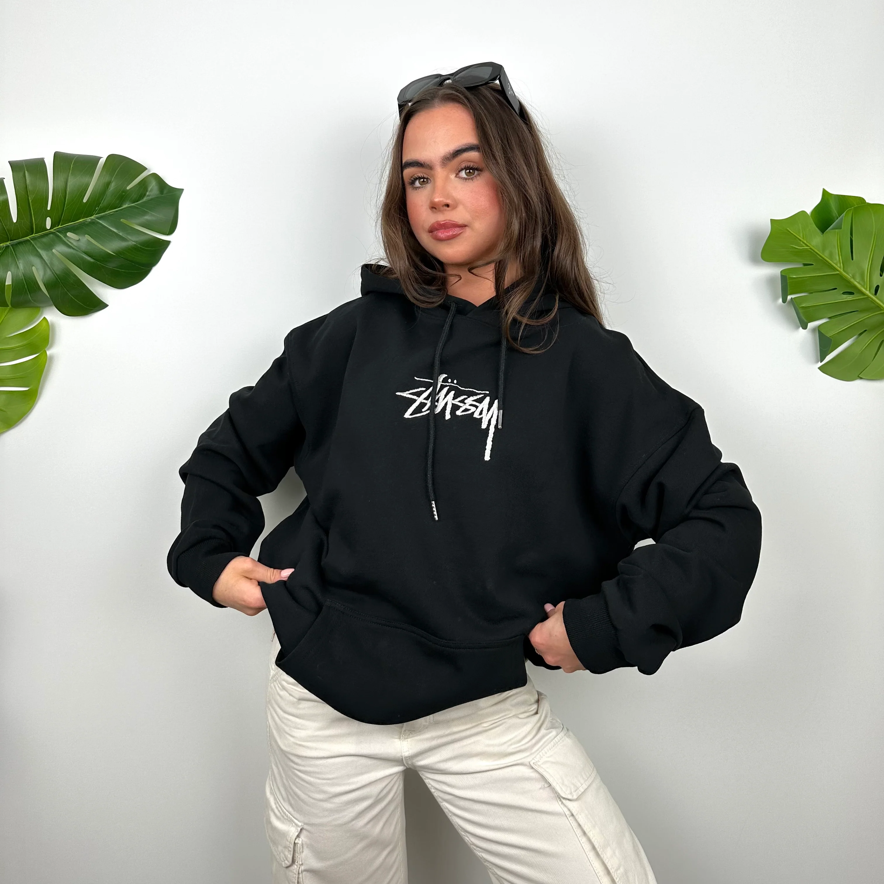 Stussy Black Embroidered Spell Out Hoodie (L) - Image 4