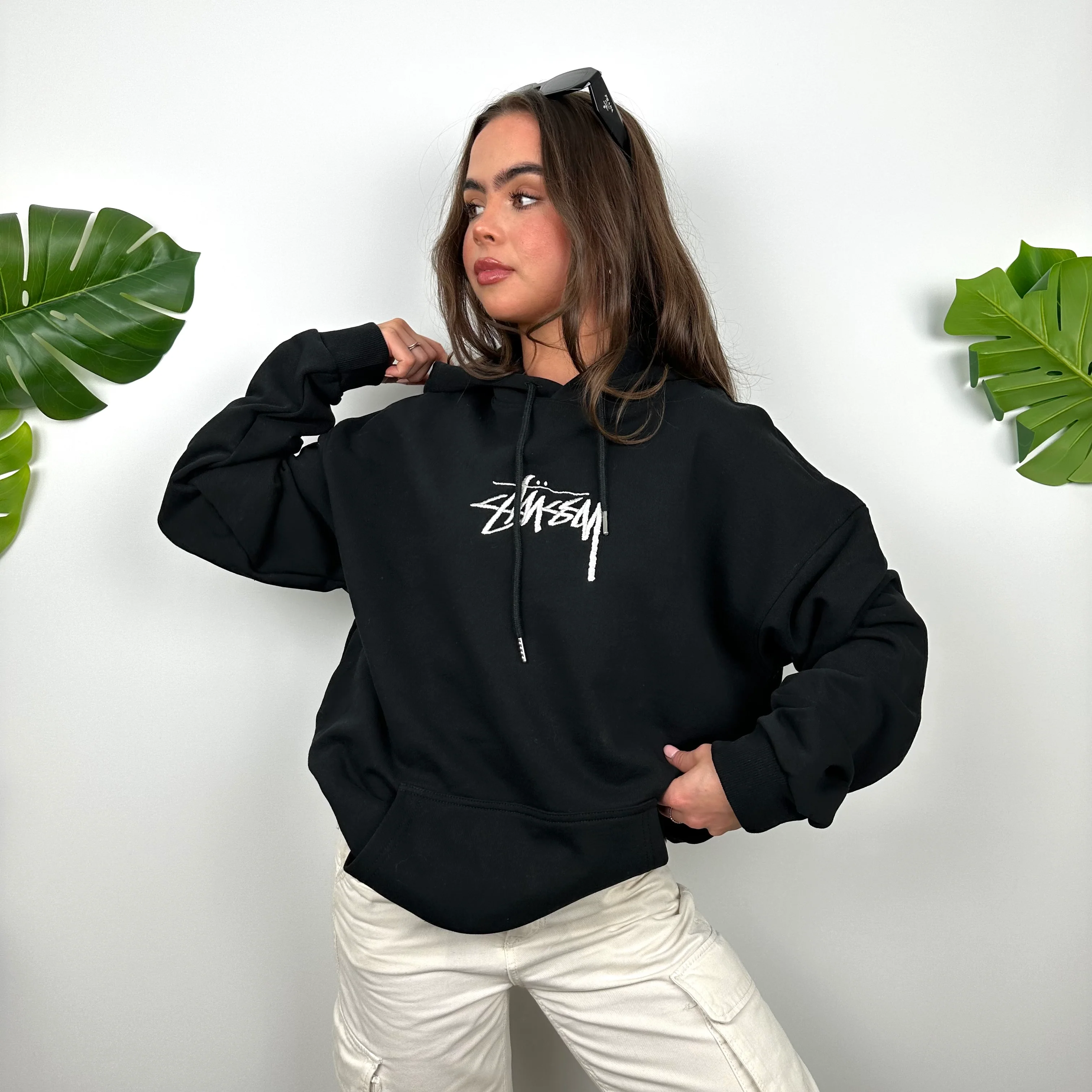Stussy Black Embroidered Spell Out Hoodie (L) - Image 5