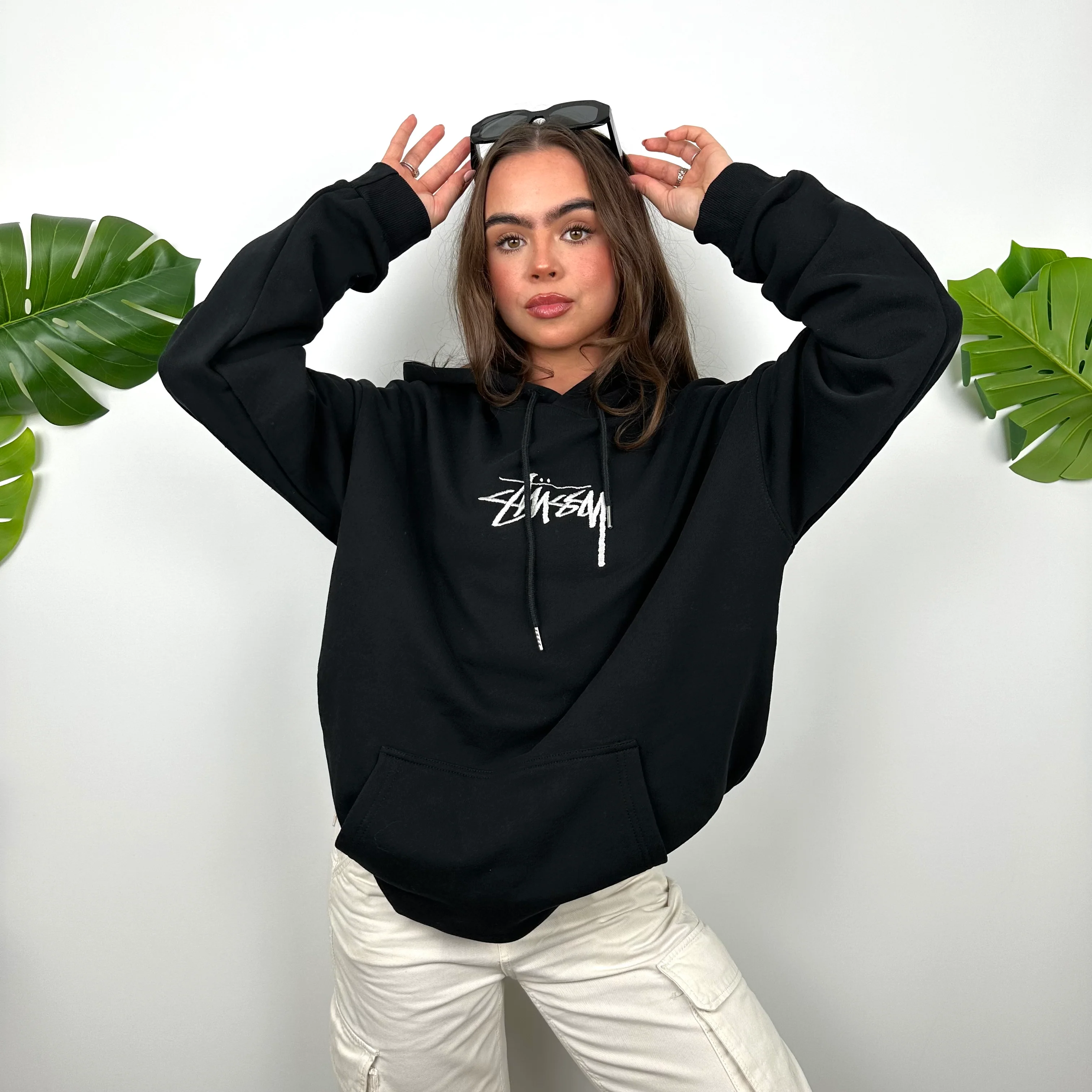 Stussy Black Embroidered Spell Out Hoodie (L) - Image 6