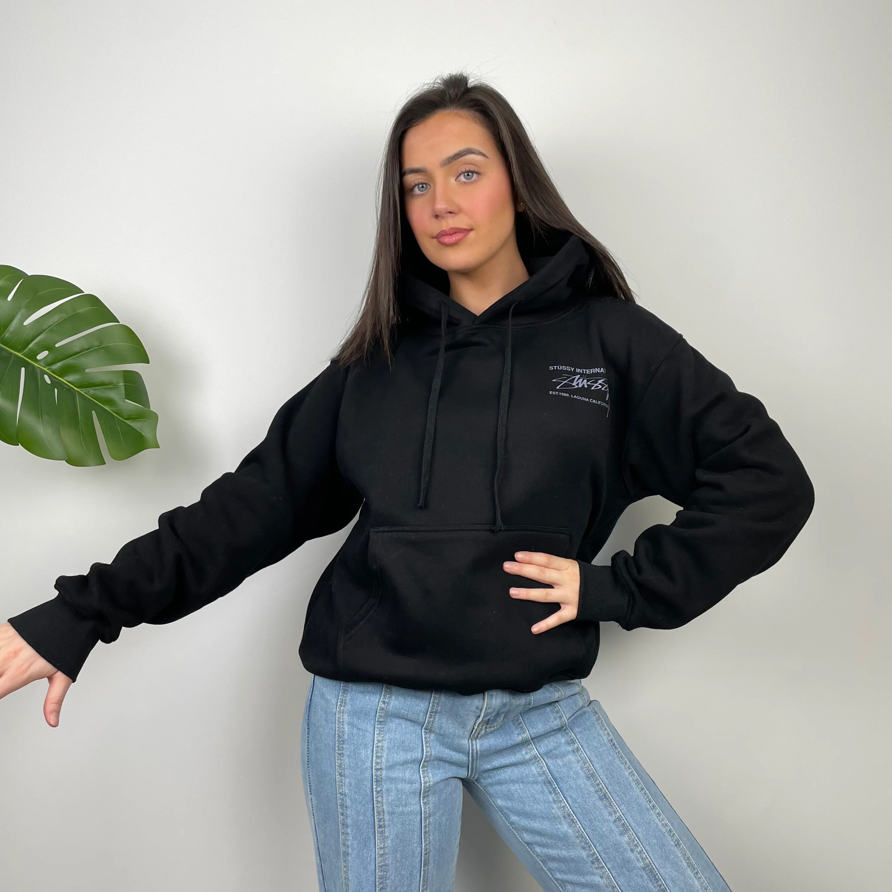 Stussy Black Spell Out Hoodie (M) - Image 2