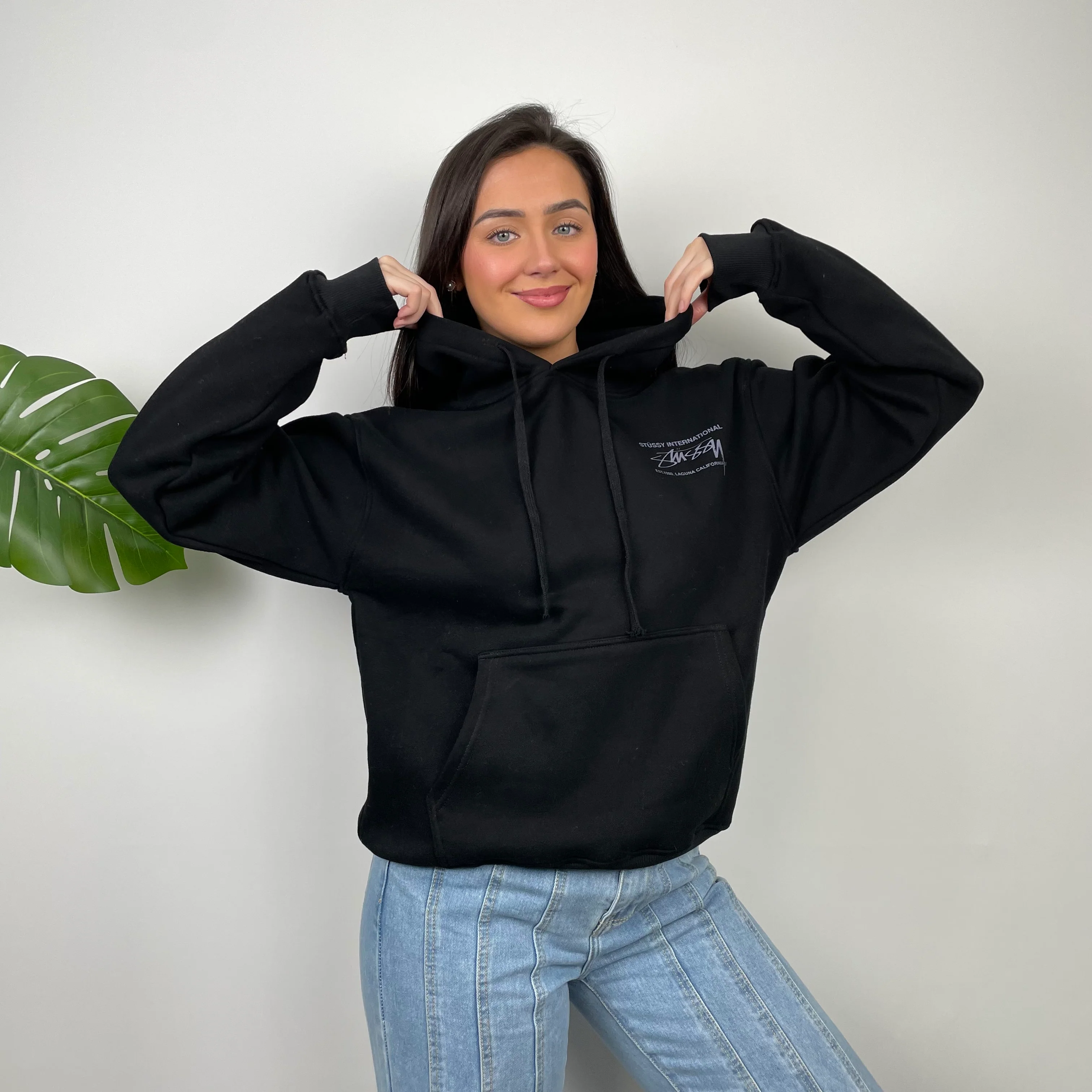 Stussy Black Spell Out Hoodie (M) - Image 3